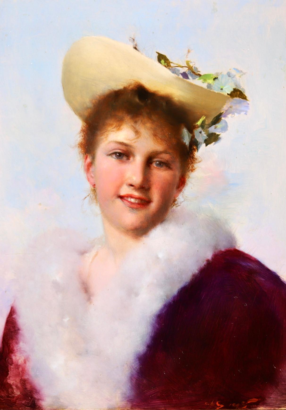 The Easter Bonnet - Romantic Portrait Oil Painting by Gustave Jean Jacquet For Sale 1