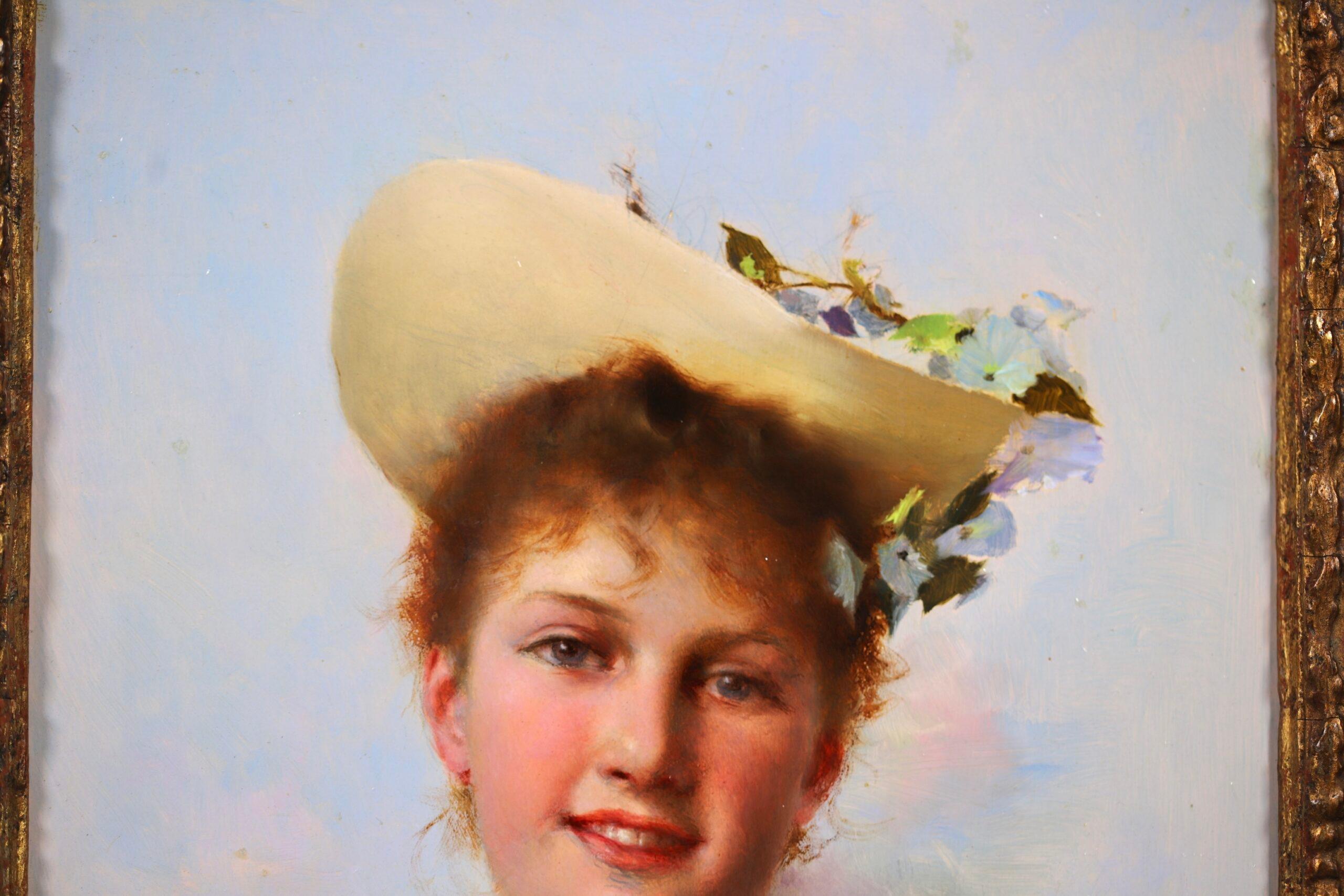 The Easter Bonnet – Romantisches Porträt, Ölgemälde von Gustave Jean Jacquet im Angebot 2