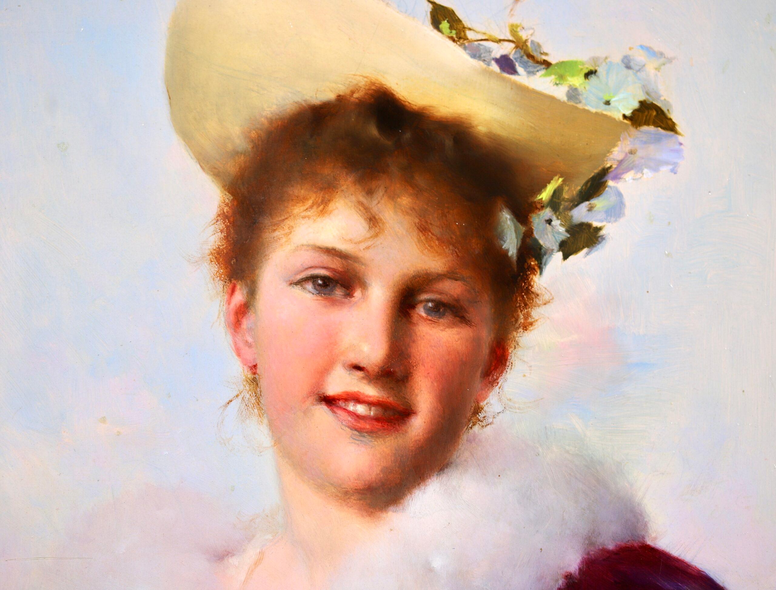 Le bonnet de Pâques romantique - Peinture à l'huile de Gustave Jean Jacquet en vente 3