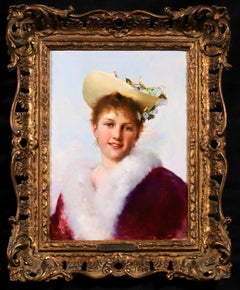 Antique The Easter Bonnet - Romantic Portrait Oil Painting by Gustave Jean Jacquet