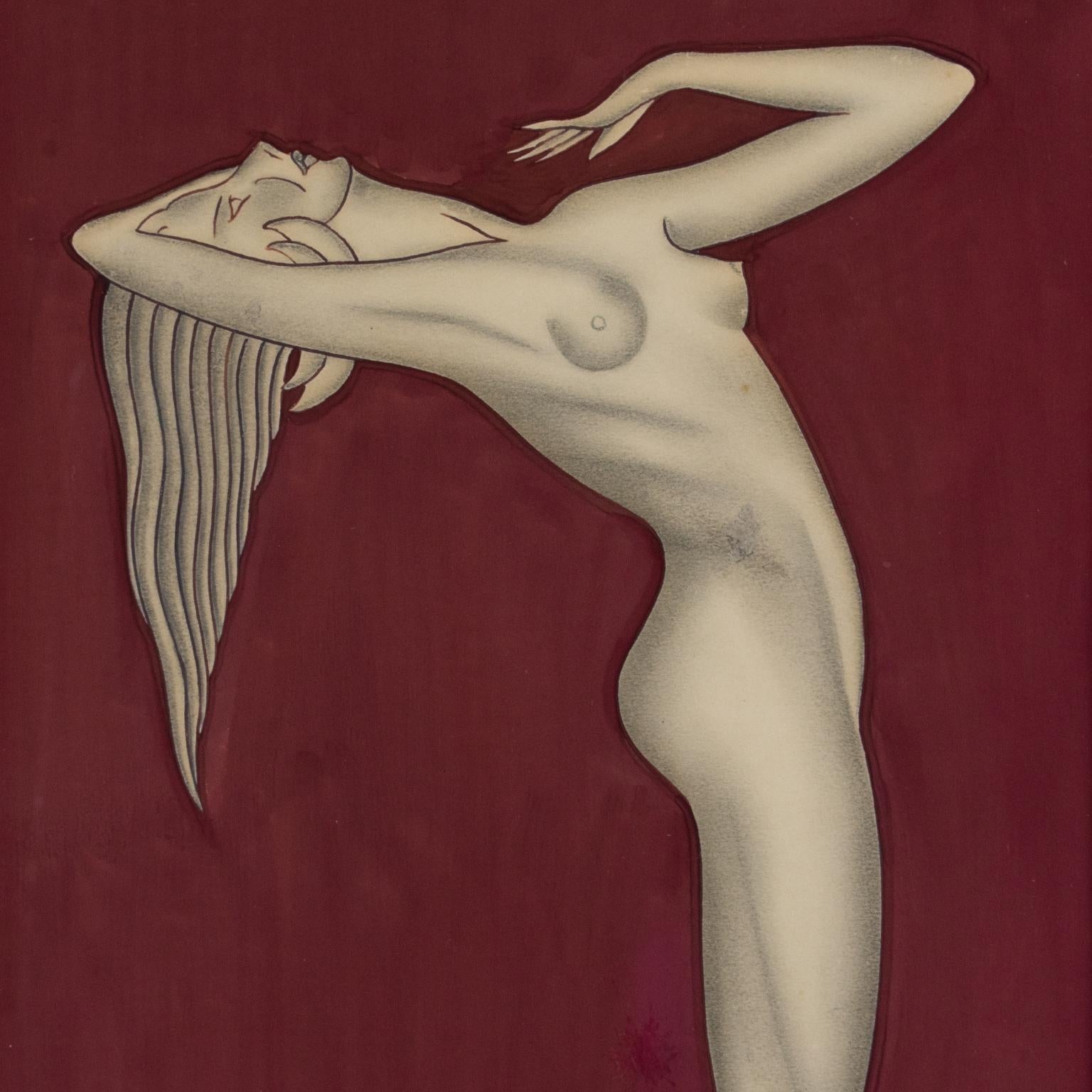 Coppia di studi di nudo femminile Art Deco dipinti a guazzo da Gustave Kaitz 12