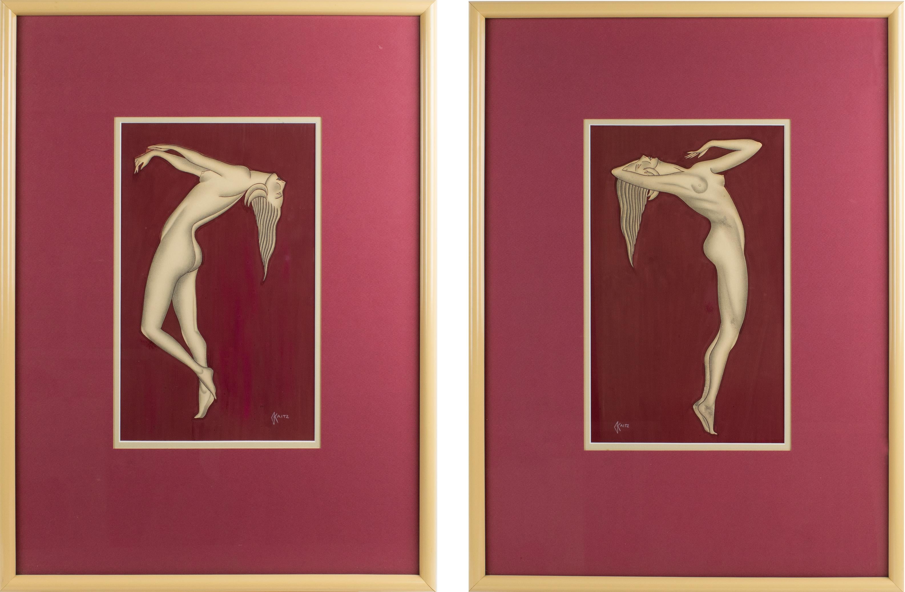 Gustave Kaitz 1 - Pareja de Estudio de desnudo femenino Art Déco Pintura al  gouache de Gustave Kaitz en venta en 1stDibs