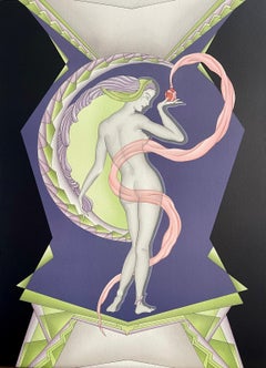 Gustave Kaitz 1 - GENIE Hand Drawn Lithograph, Art Deco Nude Perfume Bottle, Black, Lavender, Pink GENIE Hand Drawn Lithograph, Art Deco Nude Perfume Bottle, Black, Lavender, Pink