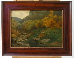 Gustave Karcher ( 1831 1908 ) Oil on Panel 1904 - Landscape with a Stream