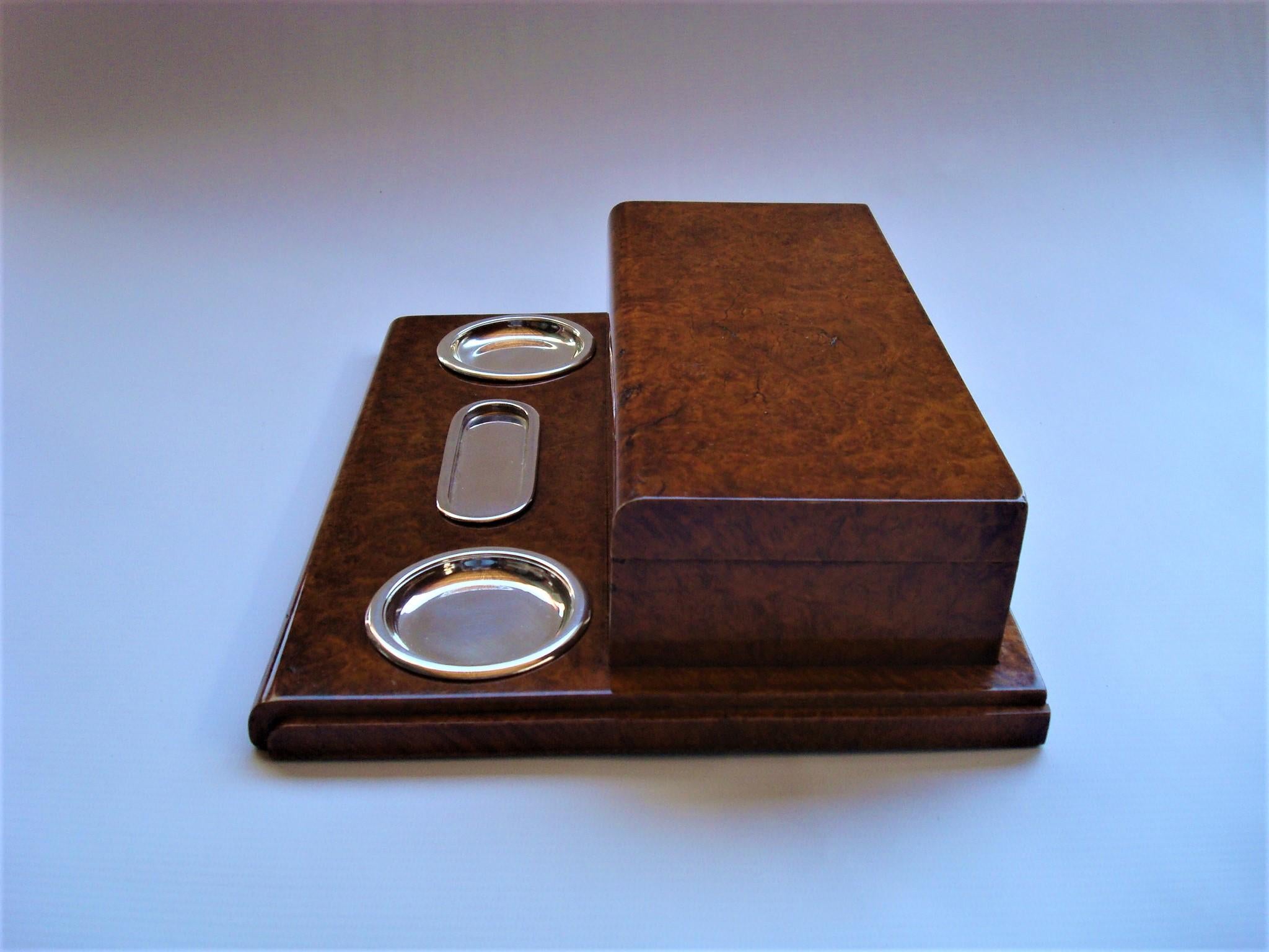 Metal Gustave Keller Paris Cigarette / Cigar Root Box Desk Smokers Set, France 1930´s For Sale