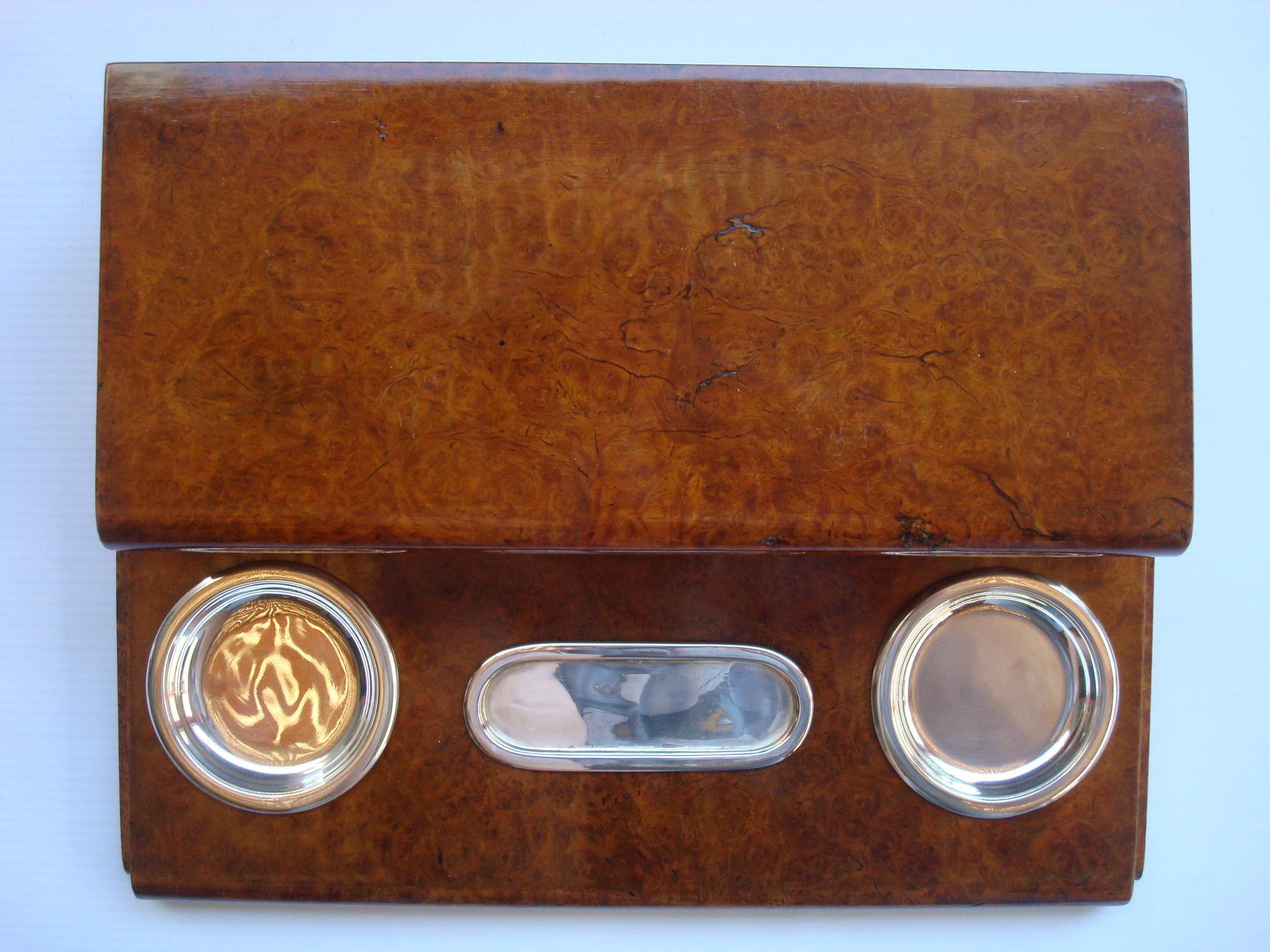 French Gustave Keller Paris Cigarette / Cigar Root Box Desk Smokers Set, France 1930´s For Sale