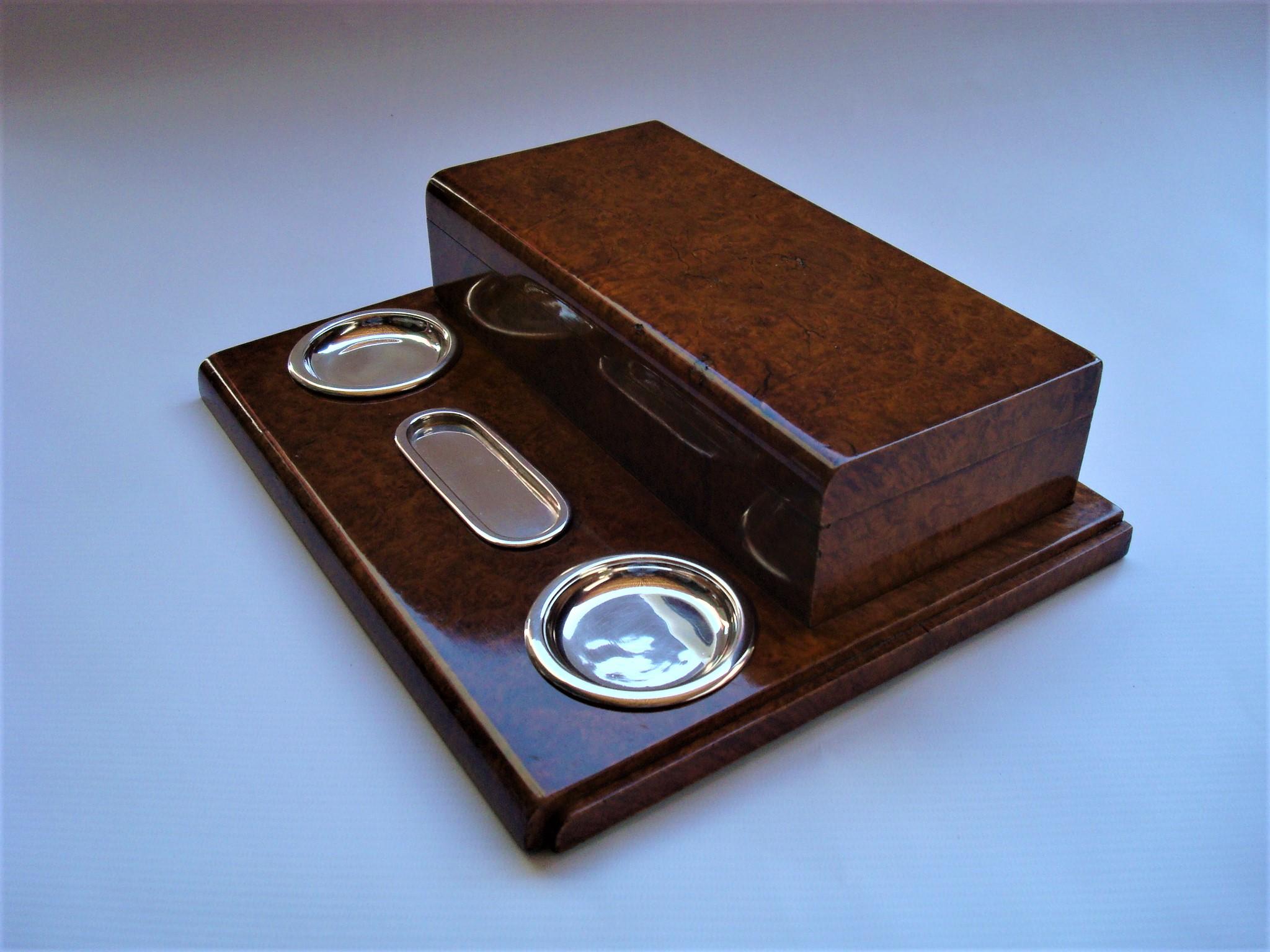 20th Century Gustave Keller Paris Cigarette / Cigar Root Box Desk Smokers Set, France 1930´s For Sale