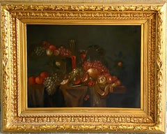 Huge 17th century Dutch Old Master Style still-life with wine and fruits