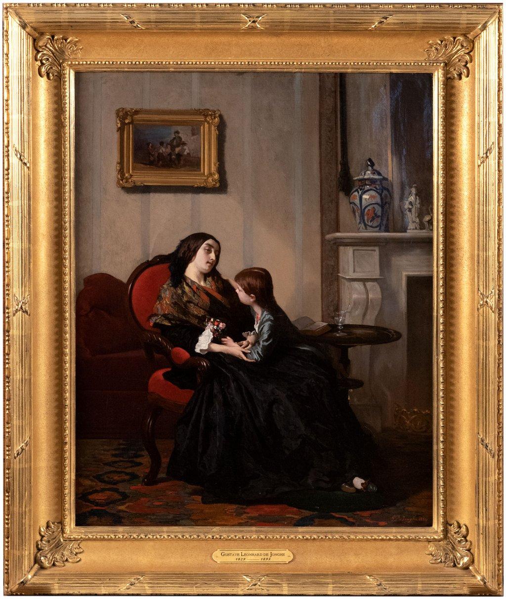 Flowers for Mother - Painting by Gustave Léonhard de Jonghe