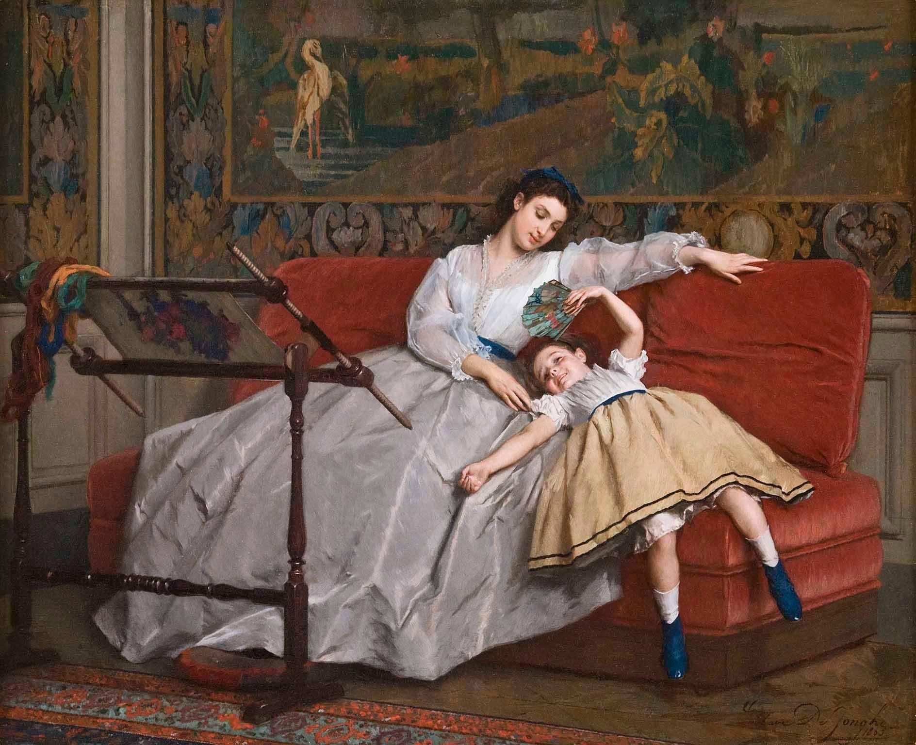 Gustave Léonhard de Jonghe Figurative Painting - Maternal love 