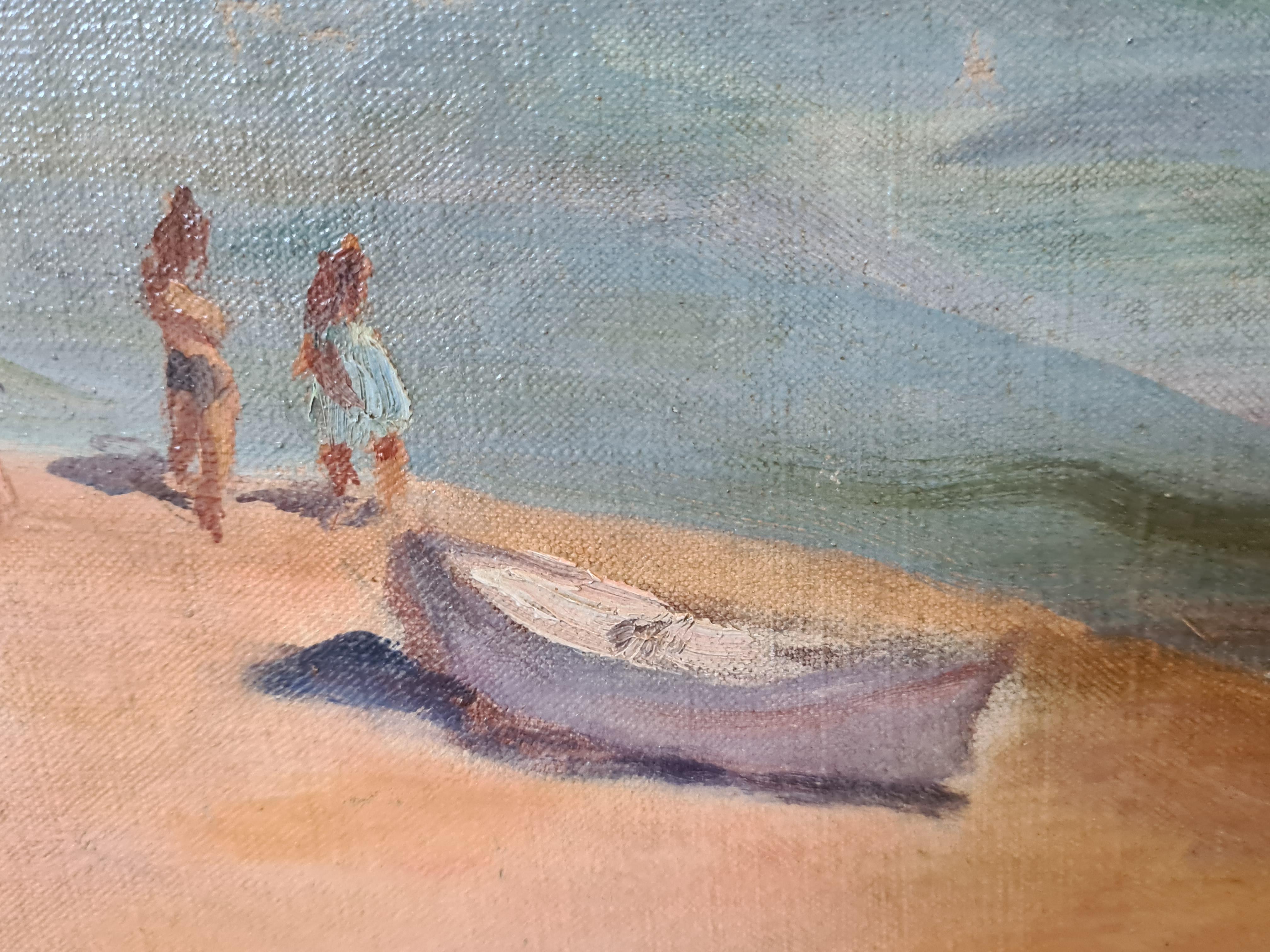  Orientalist Beach Scene, Chenoua Plage, Algerie, Oil On Canvas. For Sale 7
