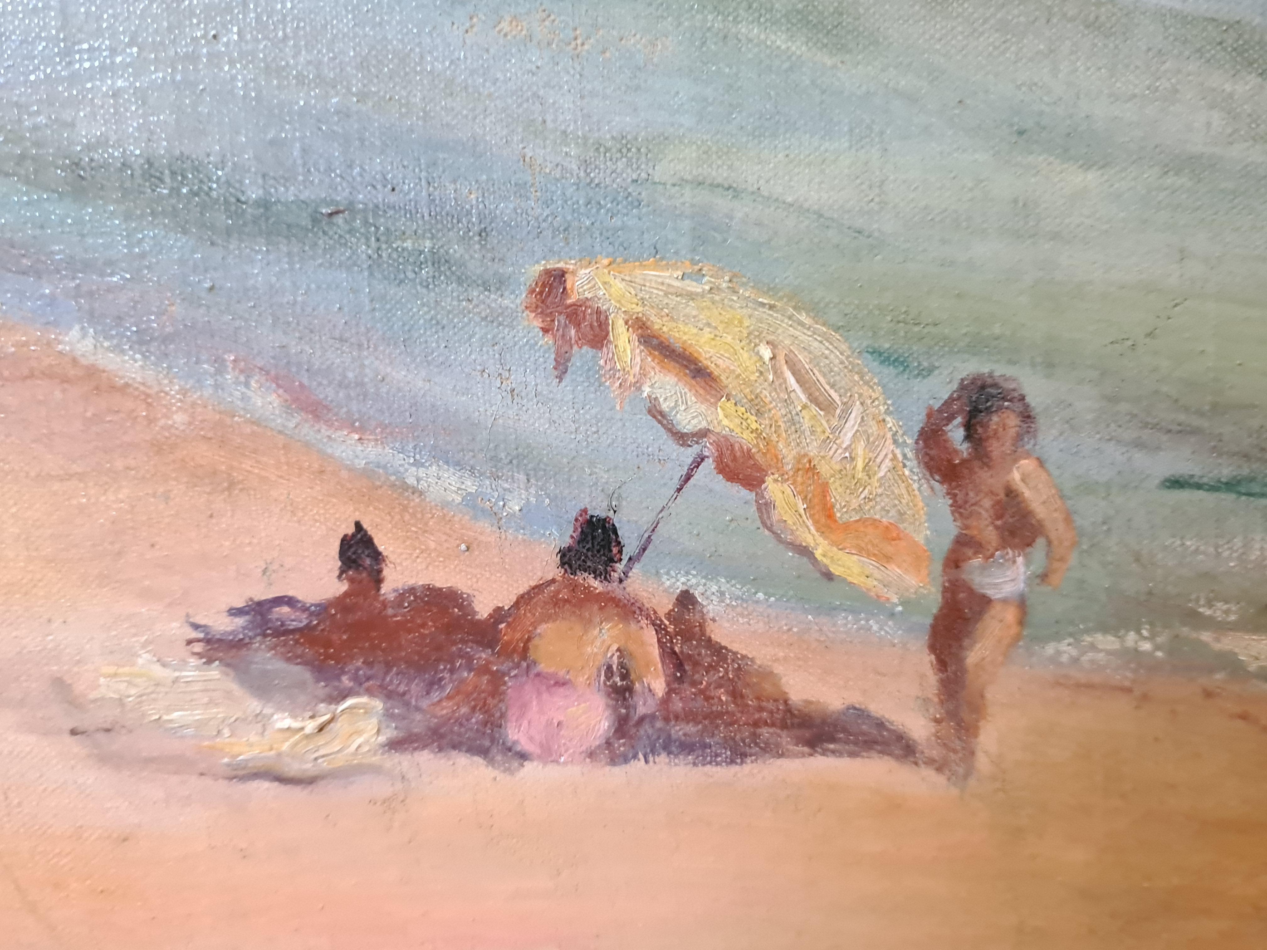  Orientalist Beach Scene, Chenoua Plage, Algerie, Oil On Canvas. For Sale 8