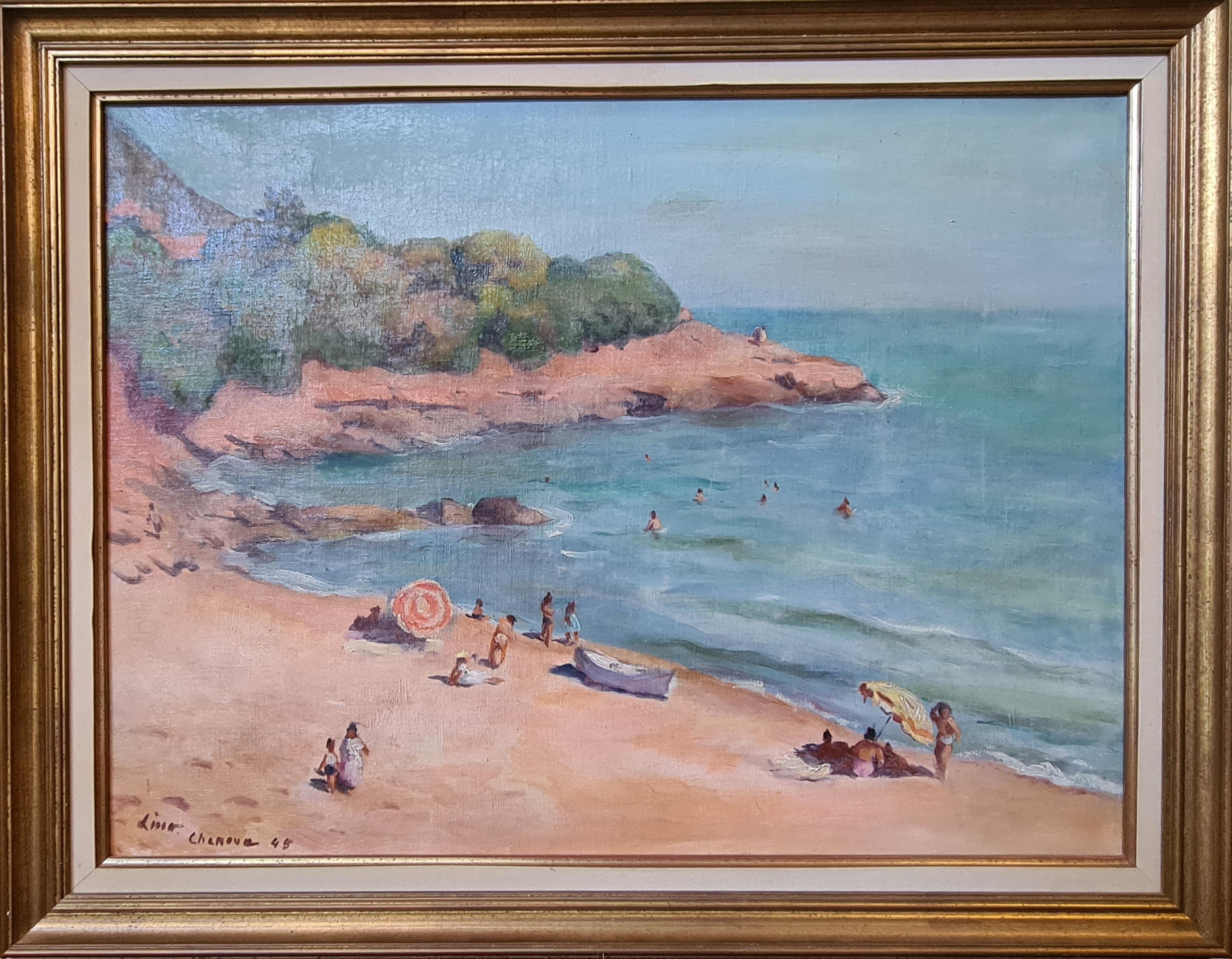 Orientalist Beach Scene, Chenoua Plage, Algerie, Oil On Canvas. - Impressionist Painting by Gustave Lino 