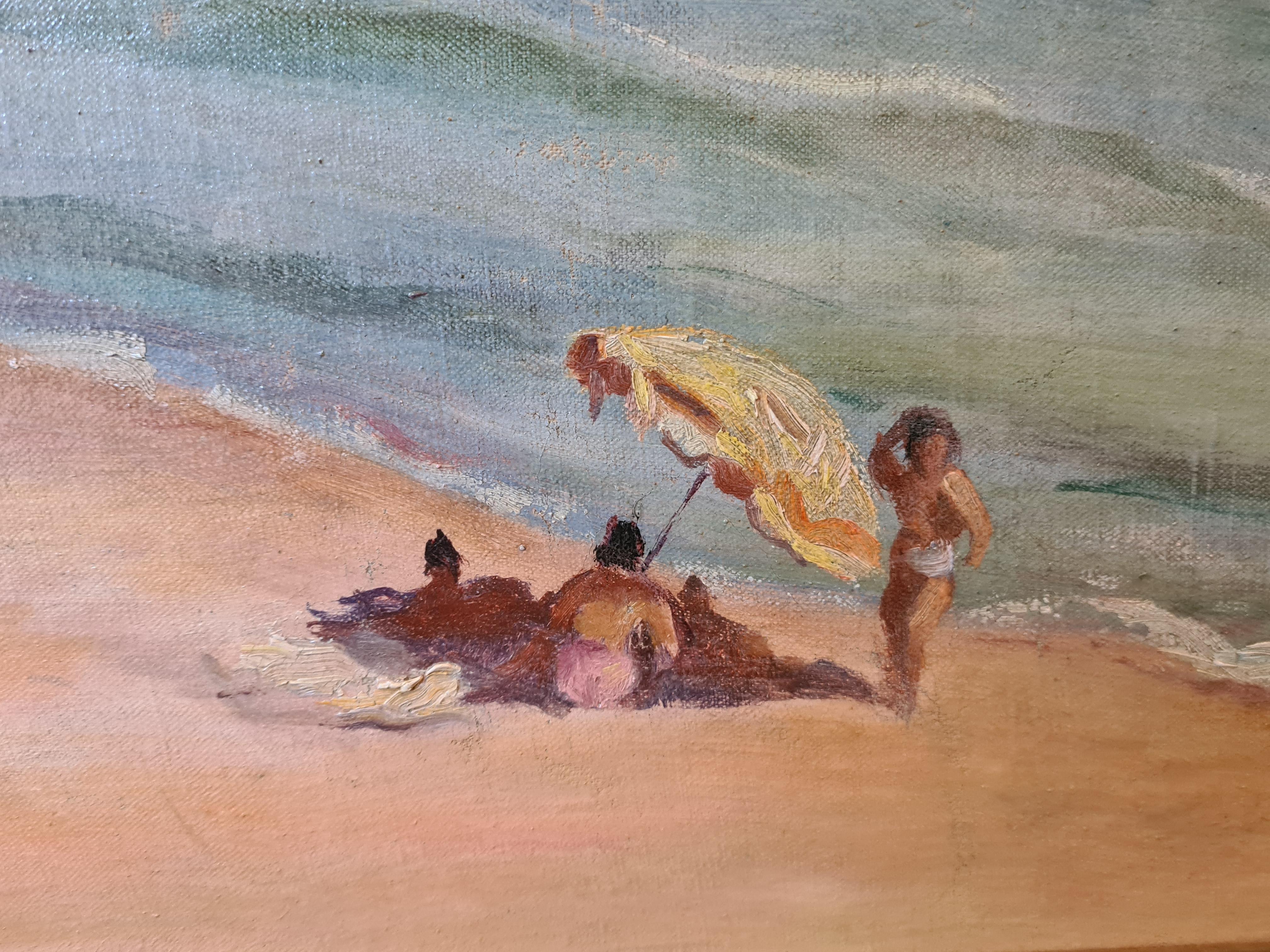  Orientalist Beach Scene, Chenoua Plage, Algerie, Oil On Canvas. For Sale 1