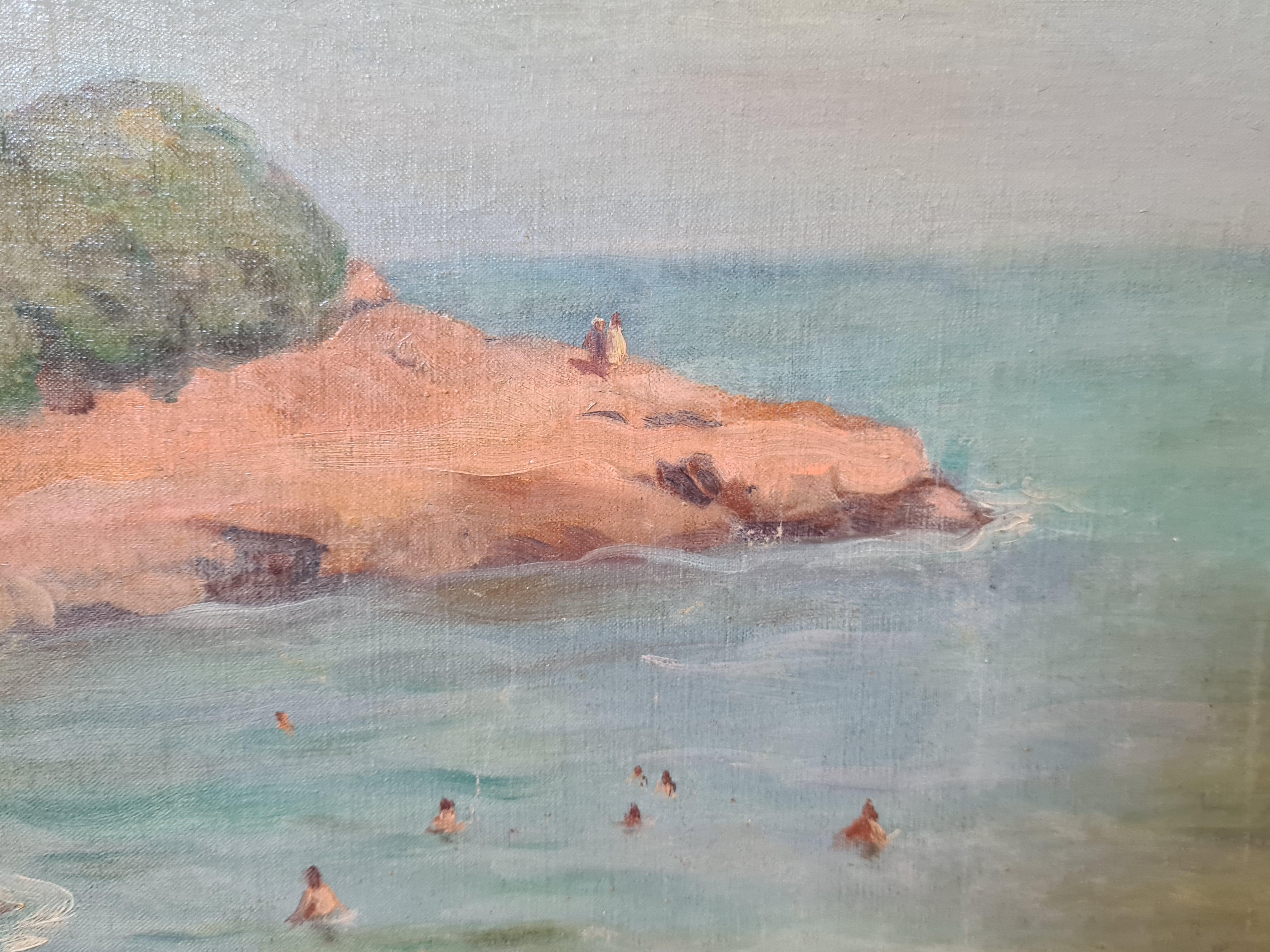  Orientalist Beach Scene, Chenoua Plage, Algerie, Oil On Canvas. For Sale 2