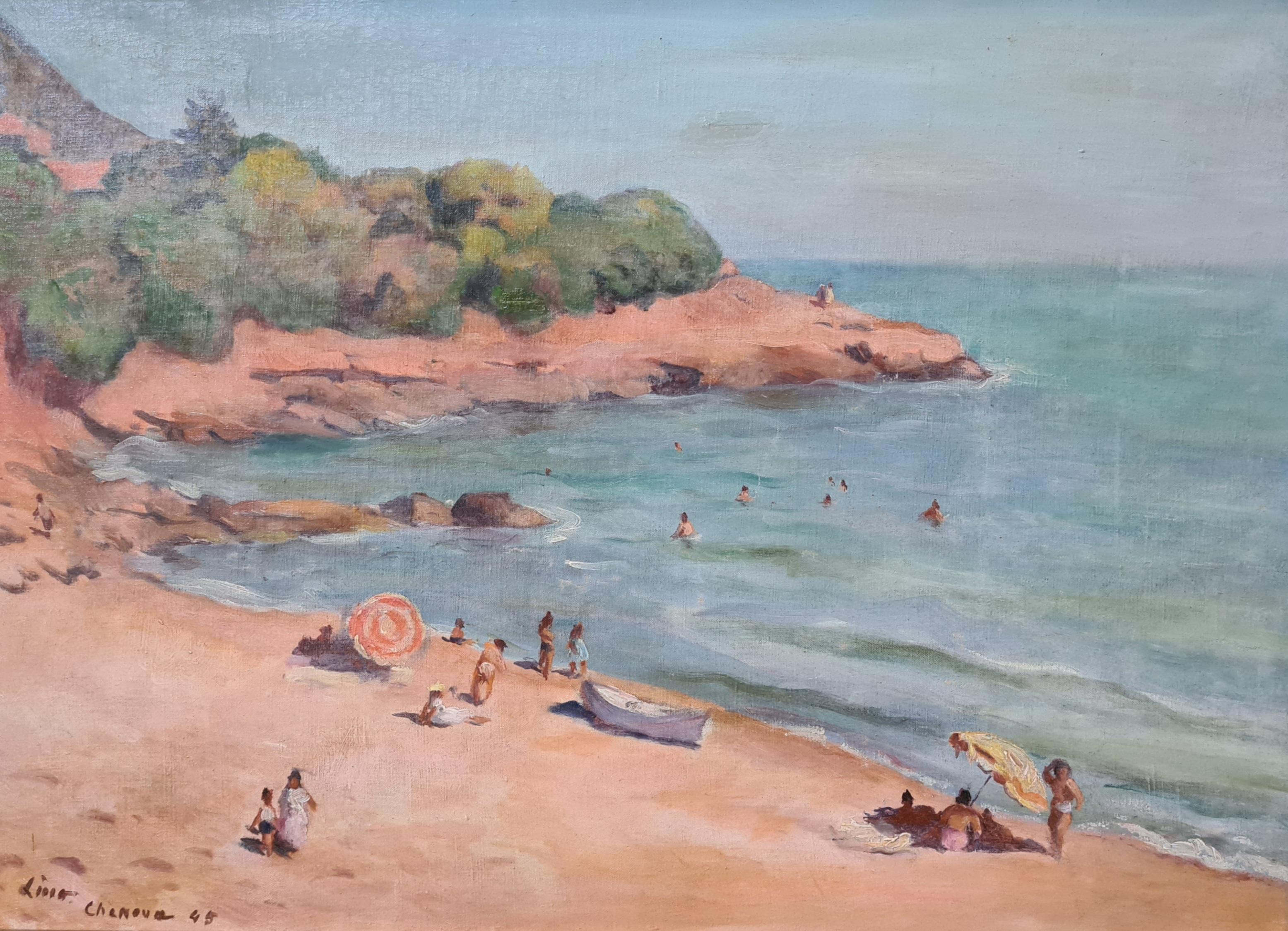Gustave Lino  Landscape Painting -  Orientalist Beach Scene, Chenoua Plage, Algerie, Oil On Canvas.