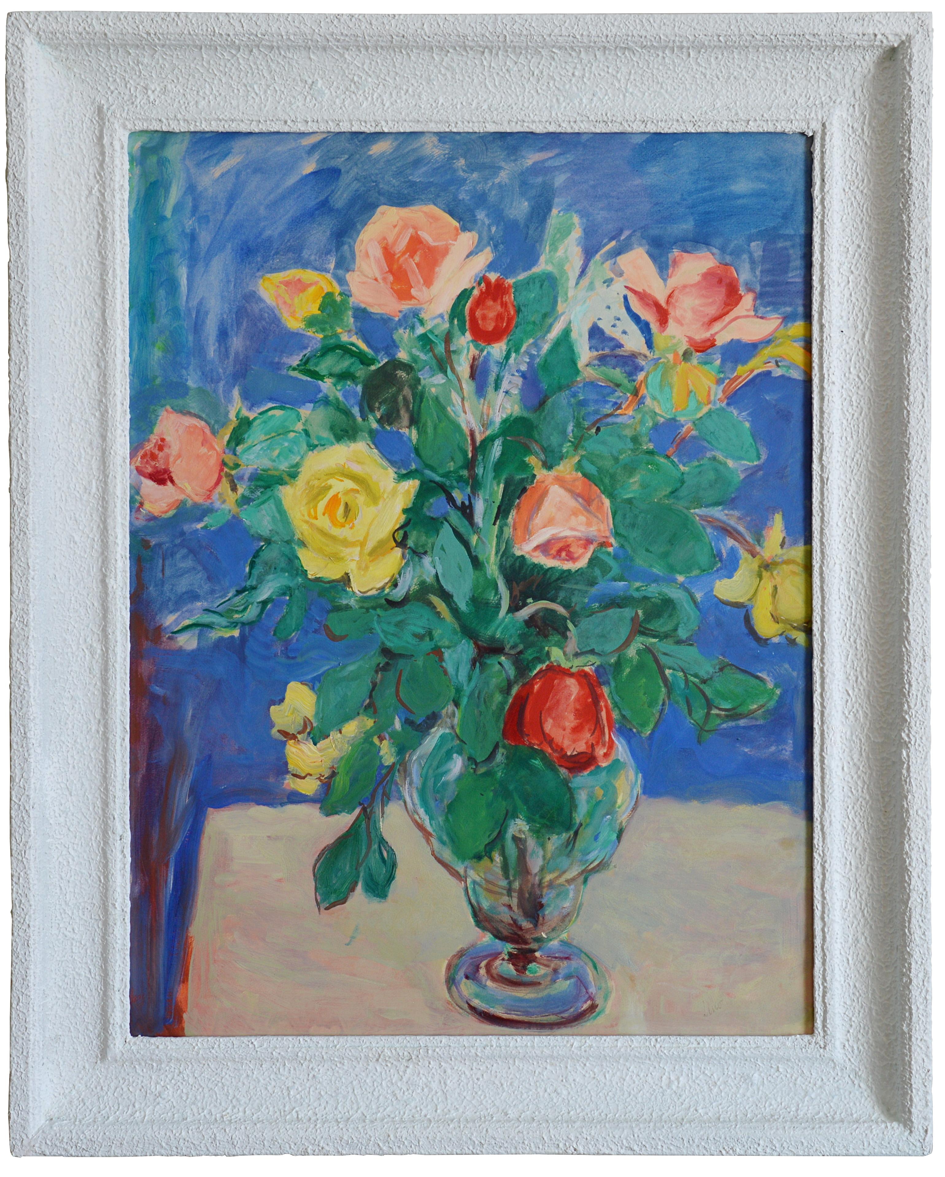 Gustave Lino Figurative Painting - Bunch of Roses, Oil on Paper