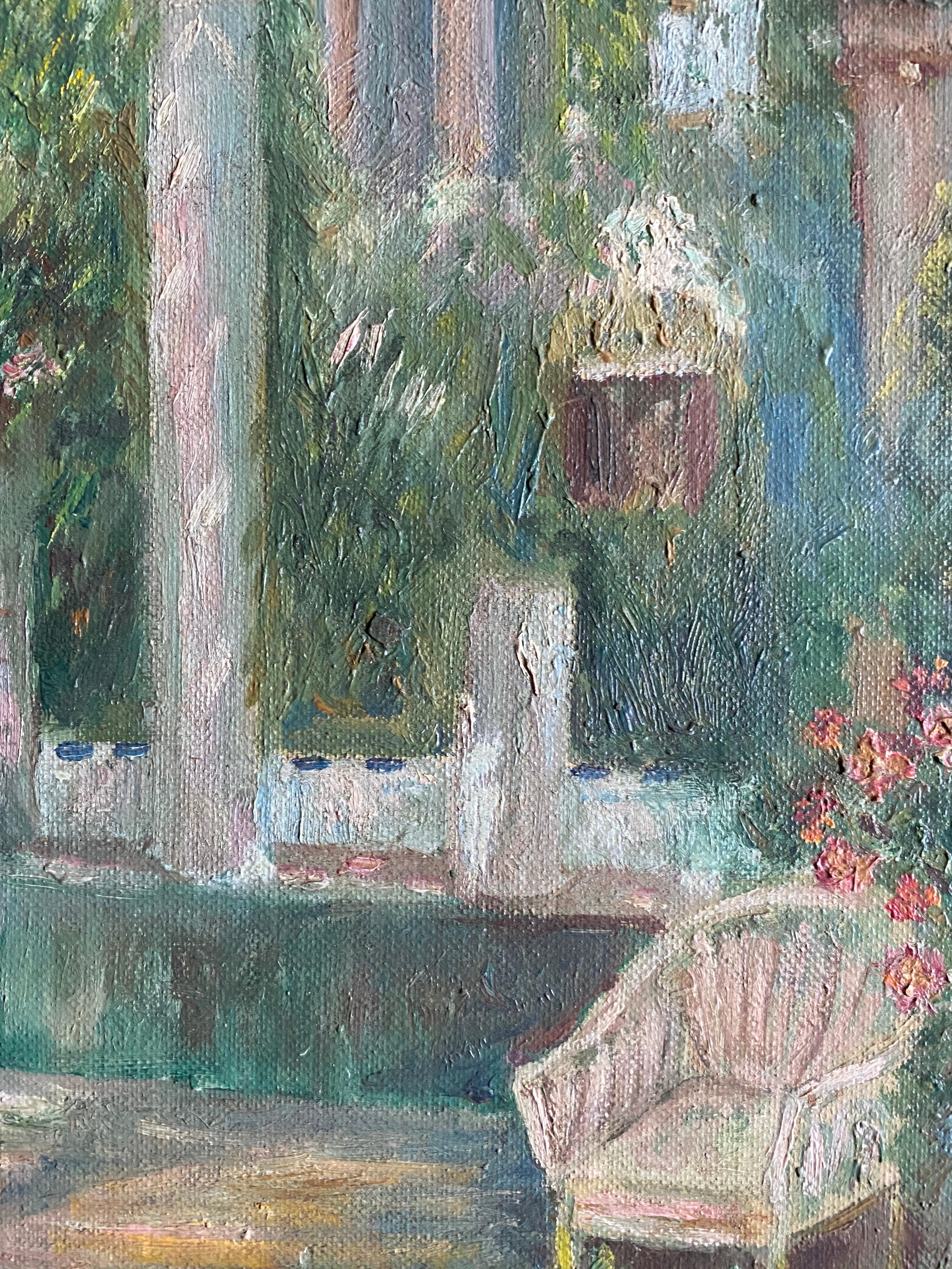 French School, circa 1920's
circle of Gustave Loiseau (French 1865-1935)
oil on canvas laid on board, 13 x 9.5 inches

Delightful quality early 20th century French Impressionist oil painting, depicting this summer garden, with stone house behind. An