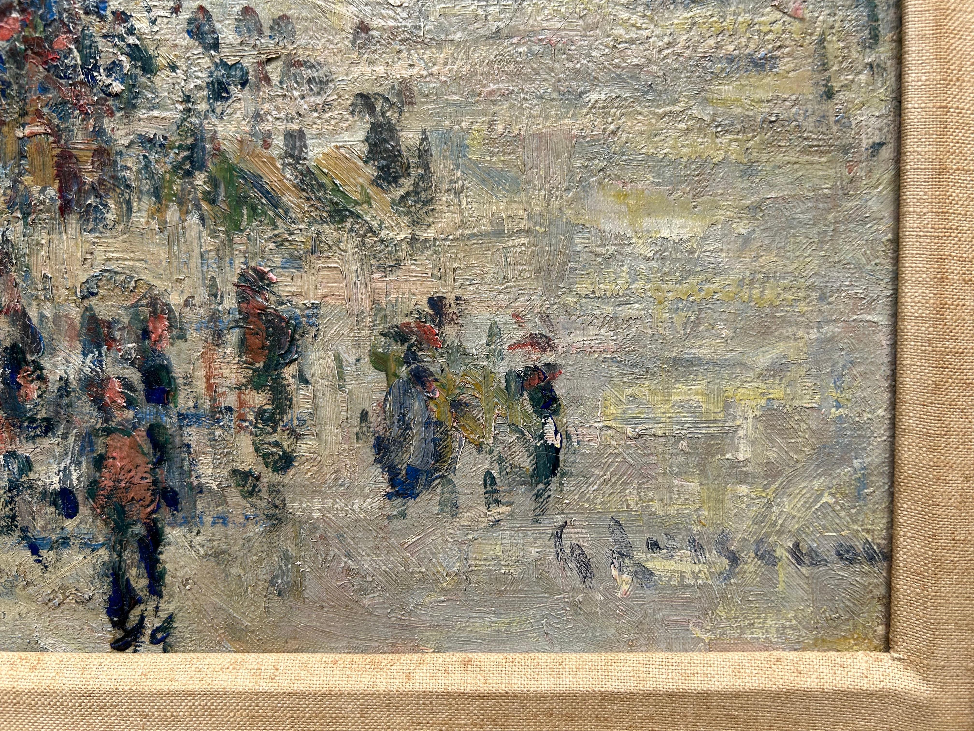  La Criée aux Poissons à Fécamp - Gray Landscape Painting by Gustave Loiseau