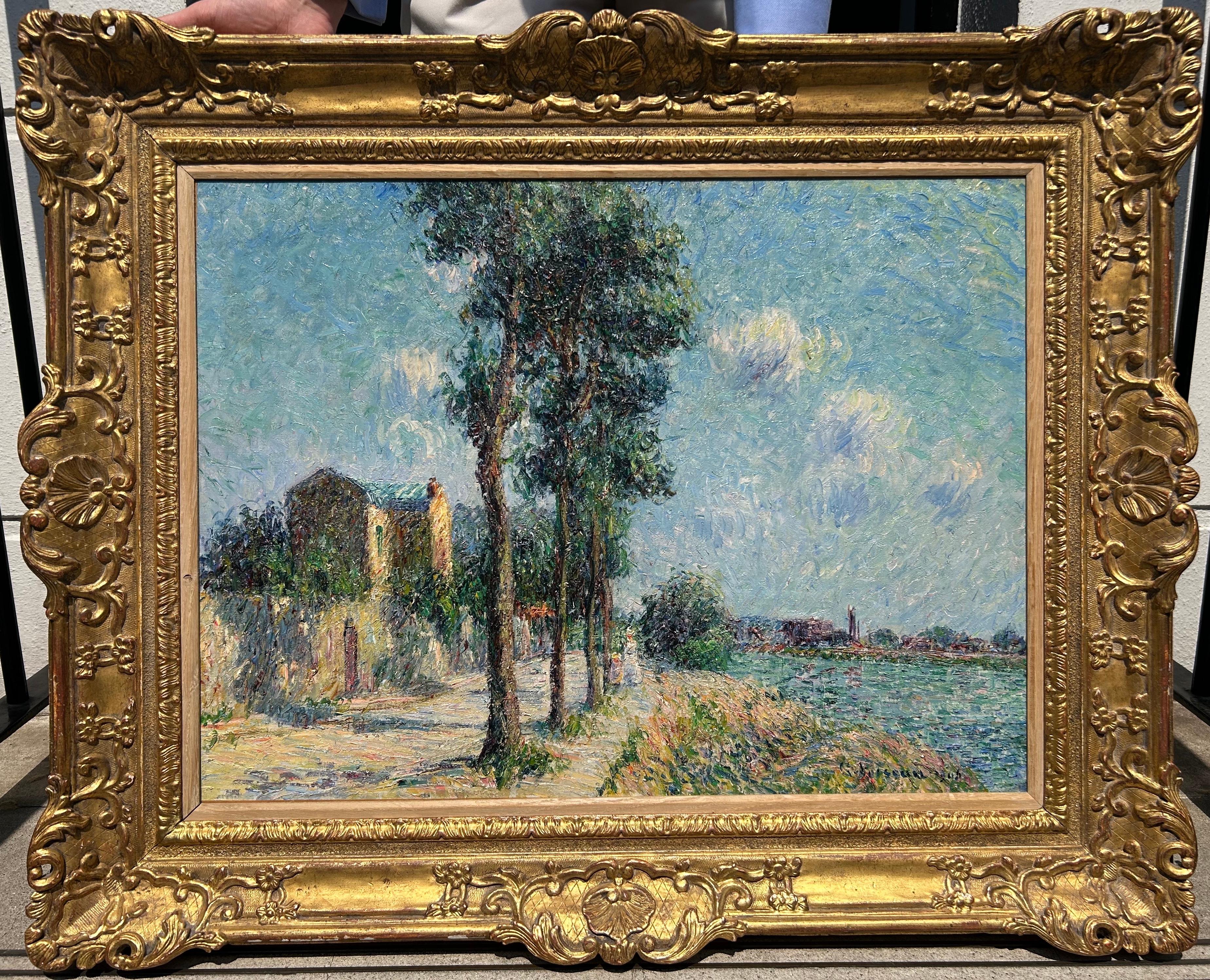 Le Quai du Pothuis a Pontoise - Landscape Painting Grigio di Gustave Loiseau