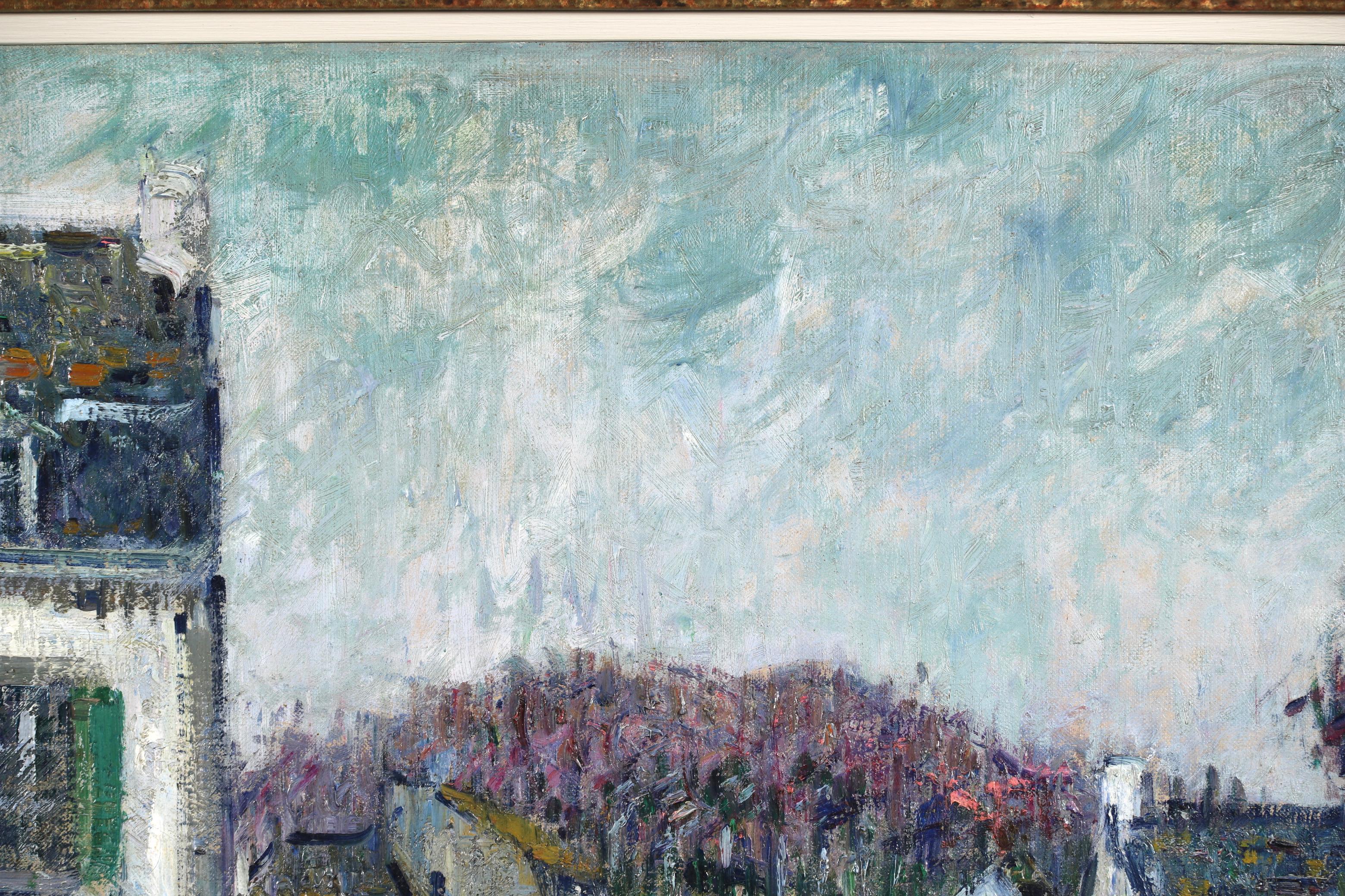 Très belle grande huile sur toile signée de Gustave Loiseau représentant des personnages dans la rue à Pont Aven en Bretagne. L'œuvre est signée en bas à gauche et non doublée sur sa toile d'origine. Cette œuvre sera incluse dans le prochain