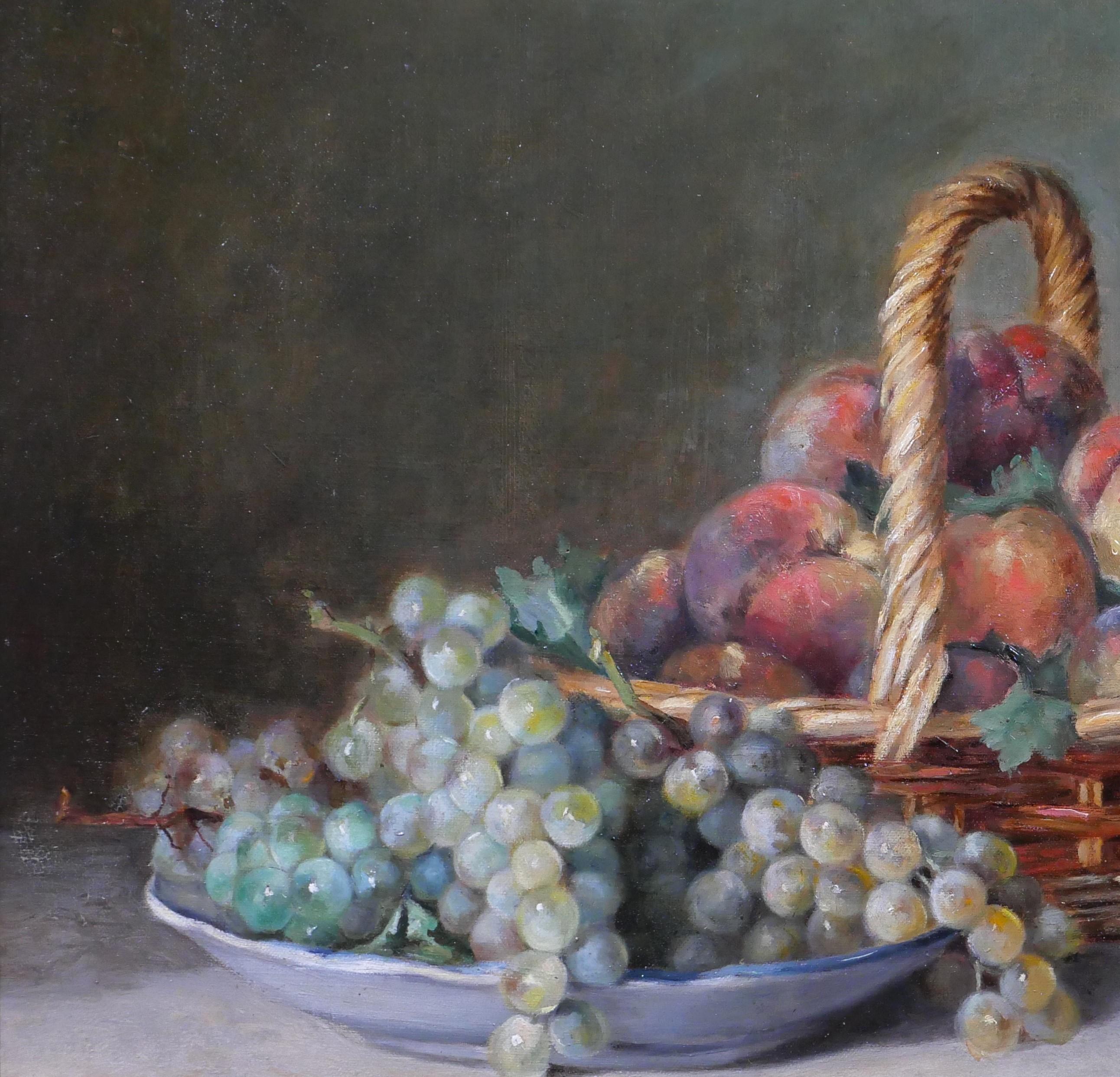 Stillleben mit Pfirsichen, Trauben und Früchten im Angebot 1