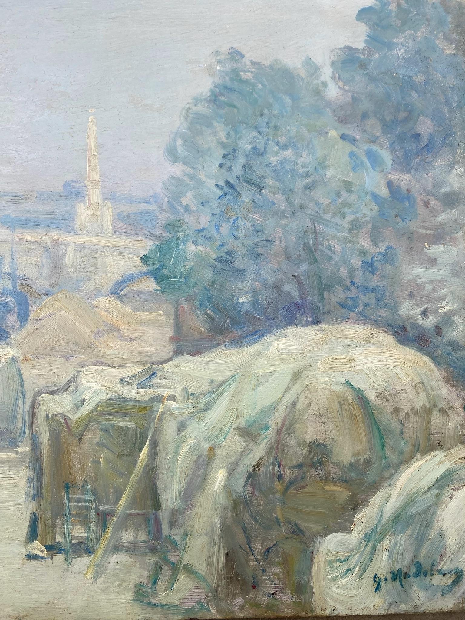 Paisaje urbano impresionista París, obras junto al río Sena pintura inundada de luz - Painting Impresionista de Gustave Madelain