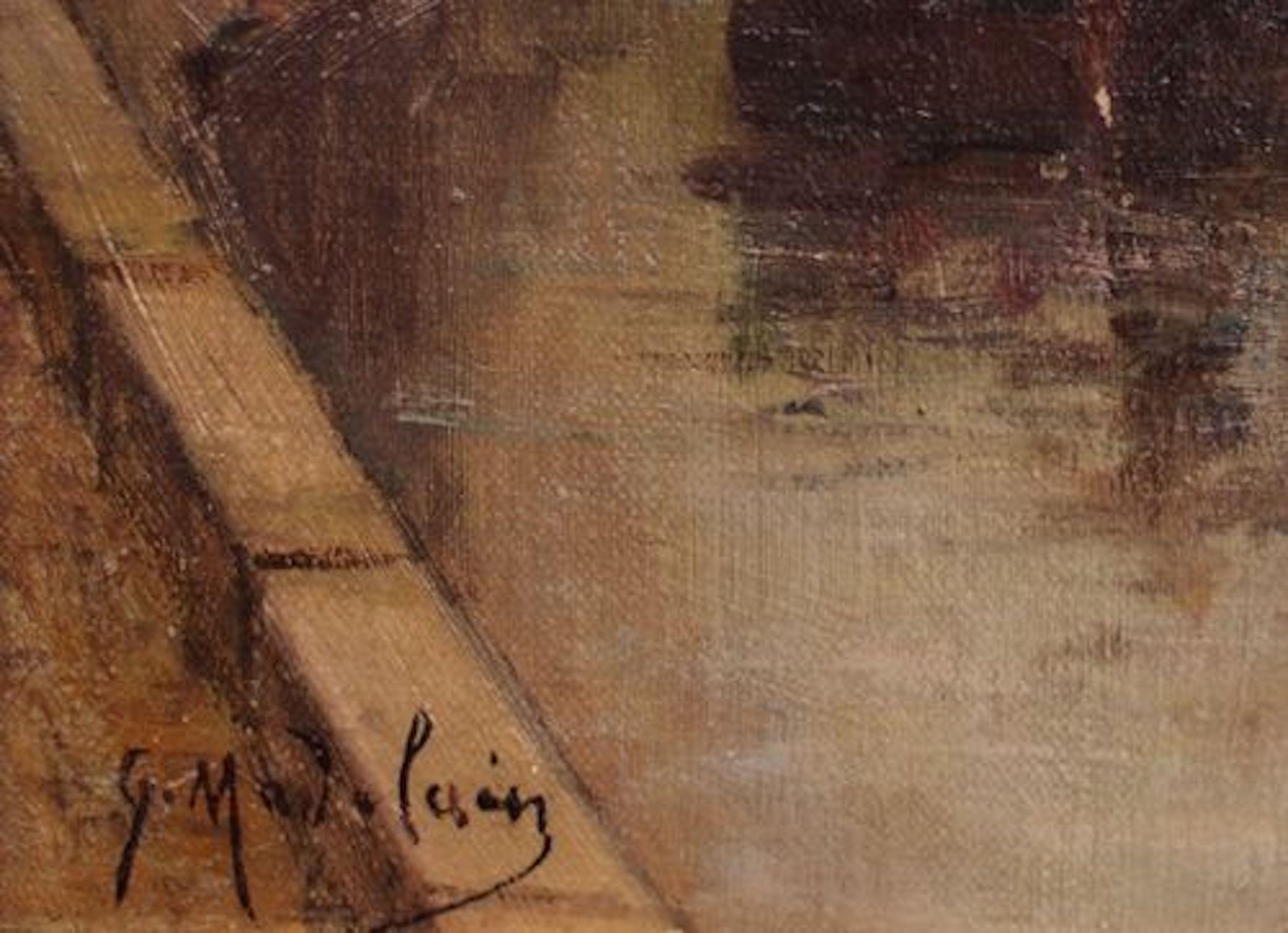 Paris River Banks with Barges - Painting by Gustave Madelain