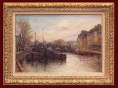 Vintage Paris River Banks with Barges