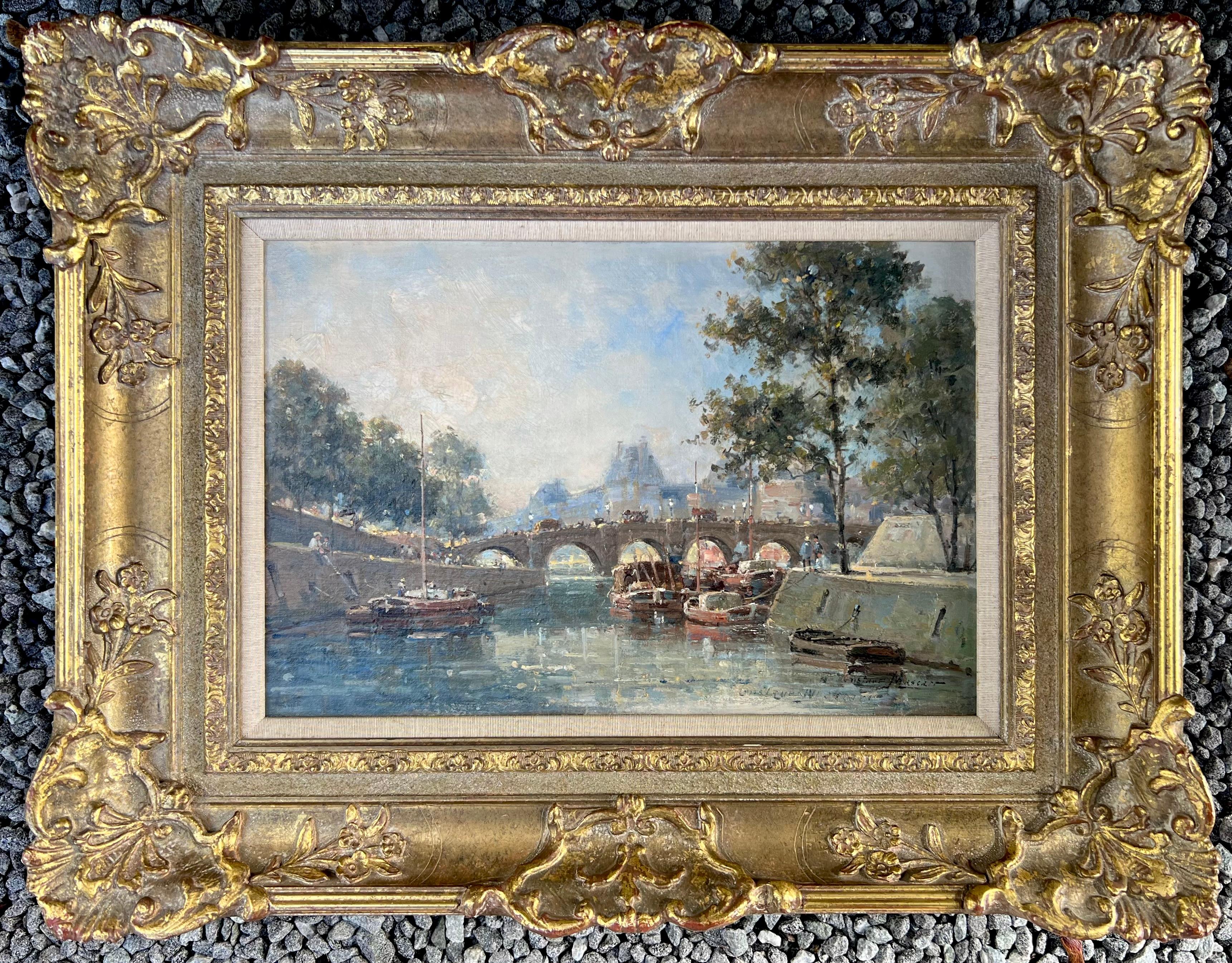 Entlang der Seine, Paris – Painting von Gustave Mascart