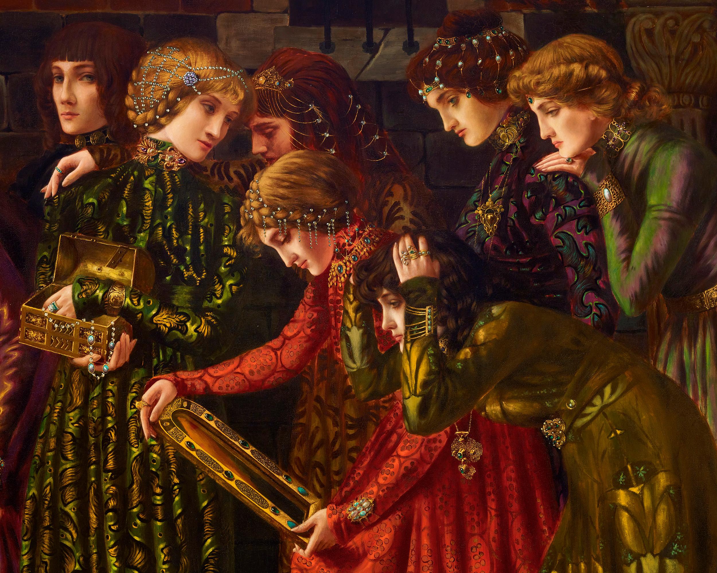 Il più grande trionfo della carriera dell'artista, questo straordinario e monumentale olio su tela di Gustave-Max Stevens rappresenta perfettamente le composizioni altamente dettagliate e le tavolozze riccamente colorate sostenute dalla