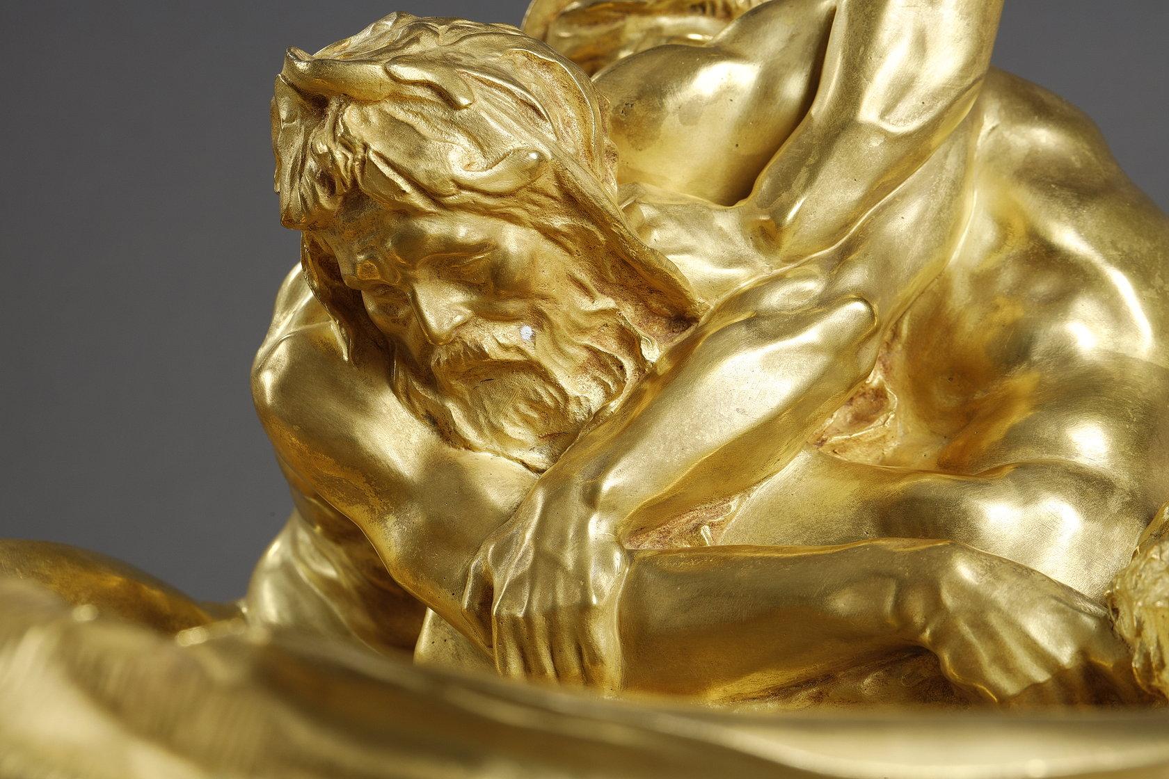 Important pocket-tray with sea gods - Gold Figurative Sculpture by Gustave Michel