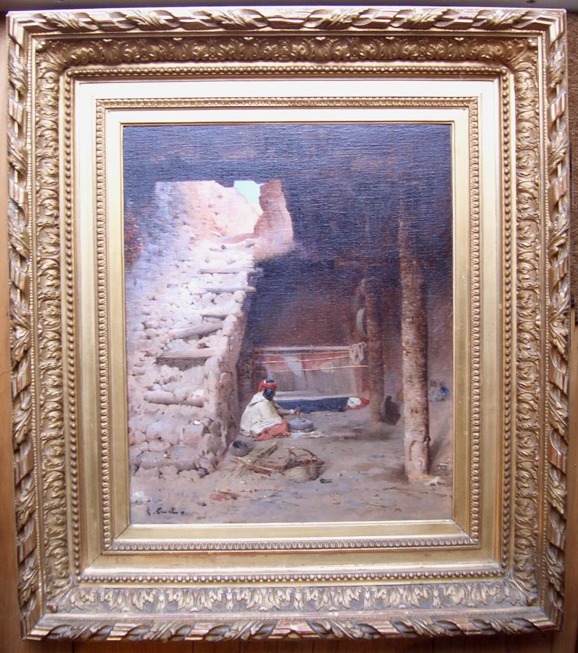 The Home Dwelling, 19th Century Signed Orientalist Oil  - Painting by Gustave Nicholos Pinel
