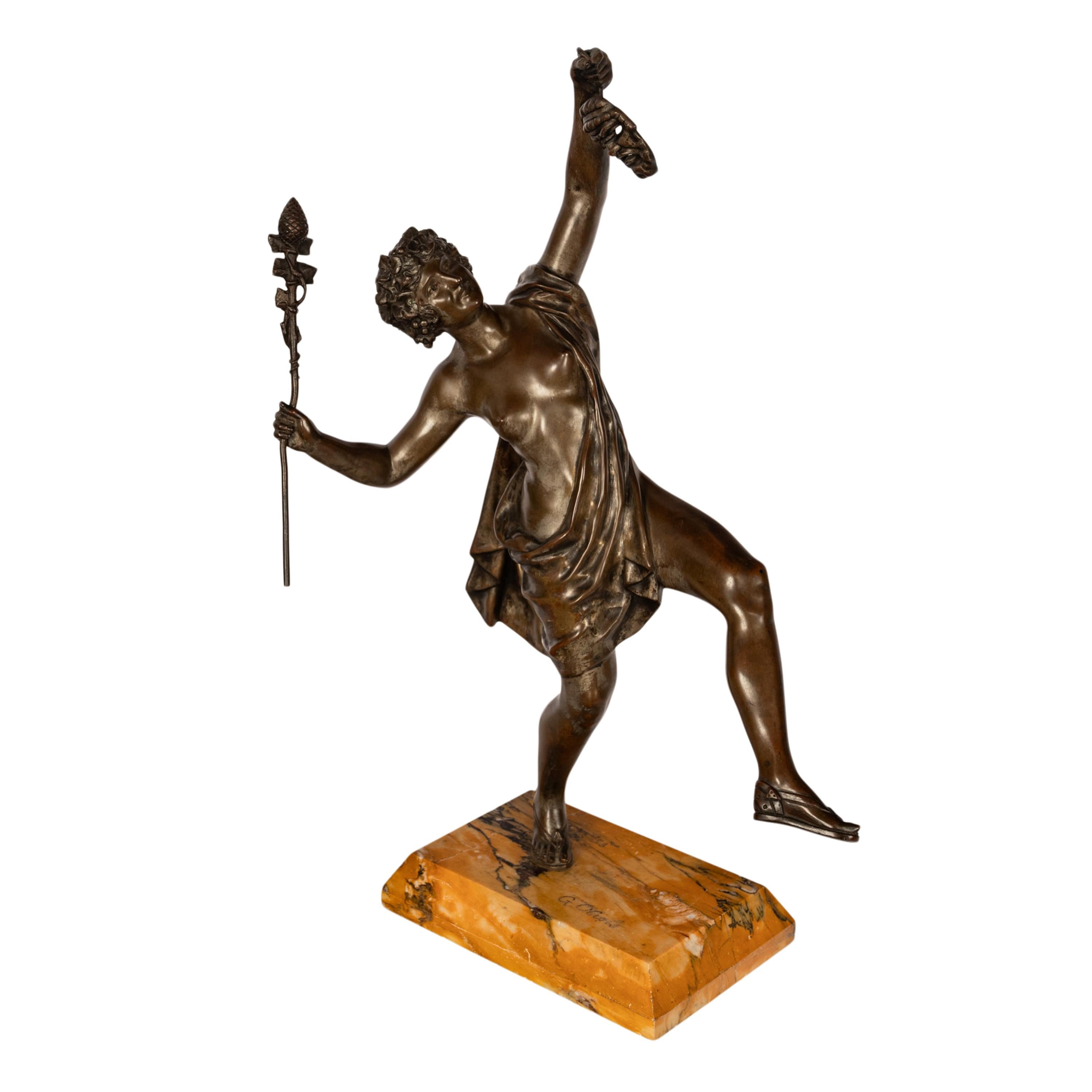 Antiguo Art Nouveau Español Bronce Escultura neoclásica Estatua Bacante 1890 - Figurative Sculpture Oro de Gustave Obiols Delgado