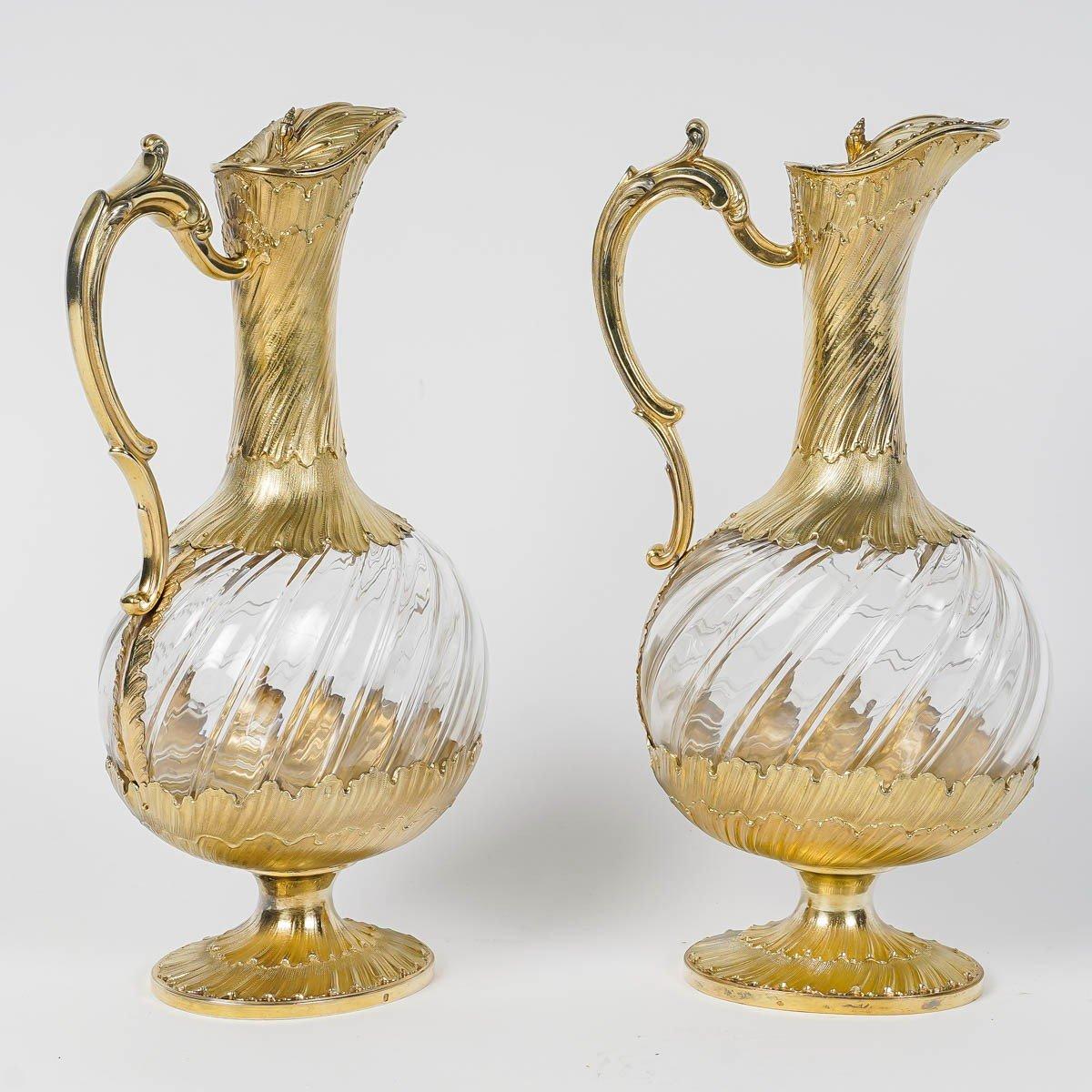 GUSTAVE ODIOT - Paire d'aiguières en cristal et Vermeil Circa 1870/1880 en vente 4