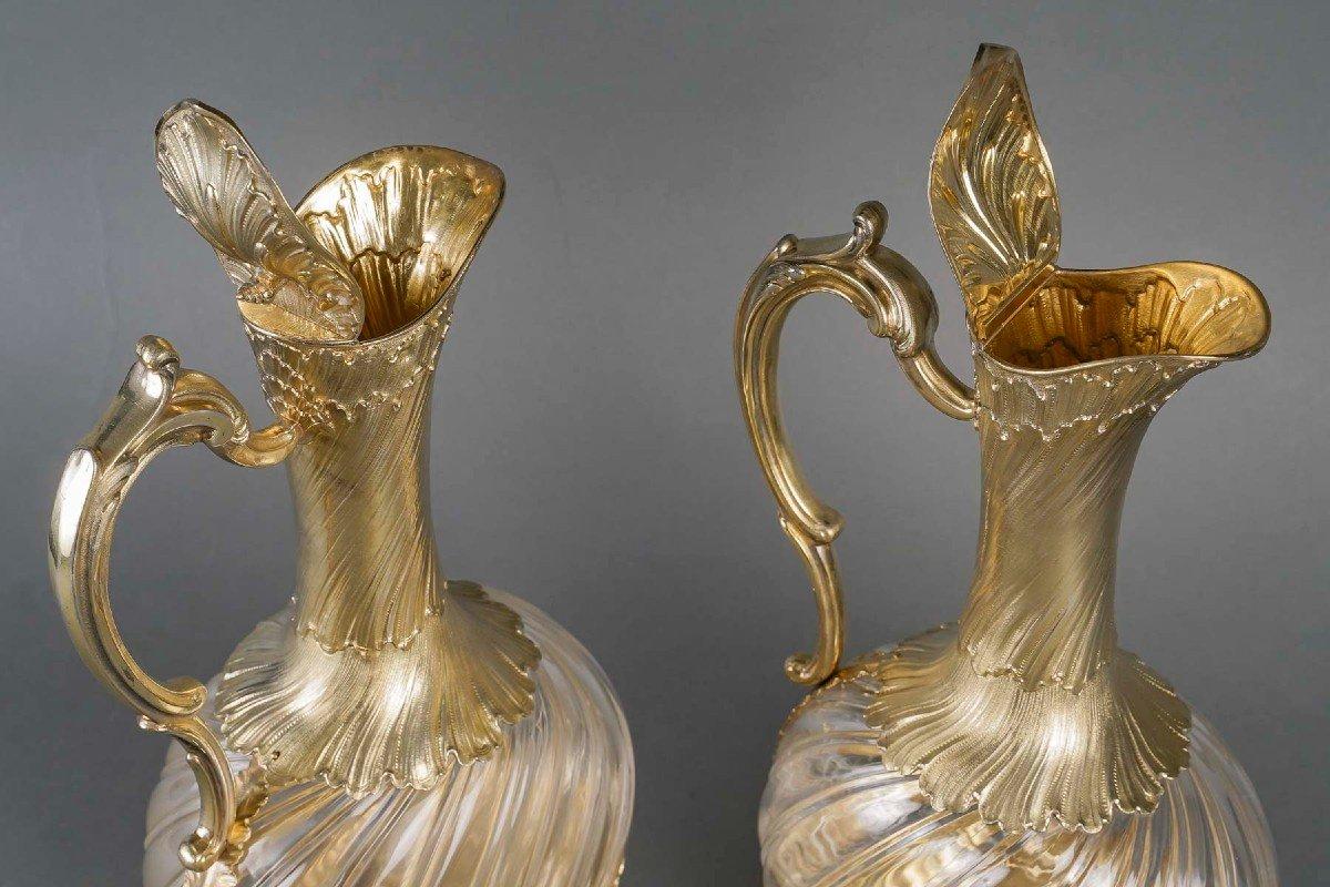 XIXe siècle GUSTAVE ODIOT - Paire d'aiguières en cristal et Vermeil Circa 1870/1880 en vente