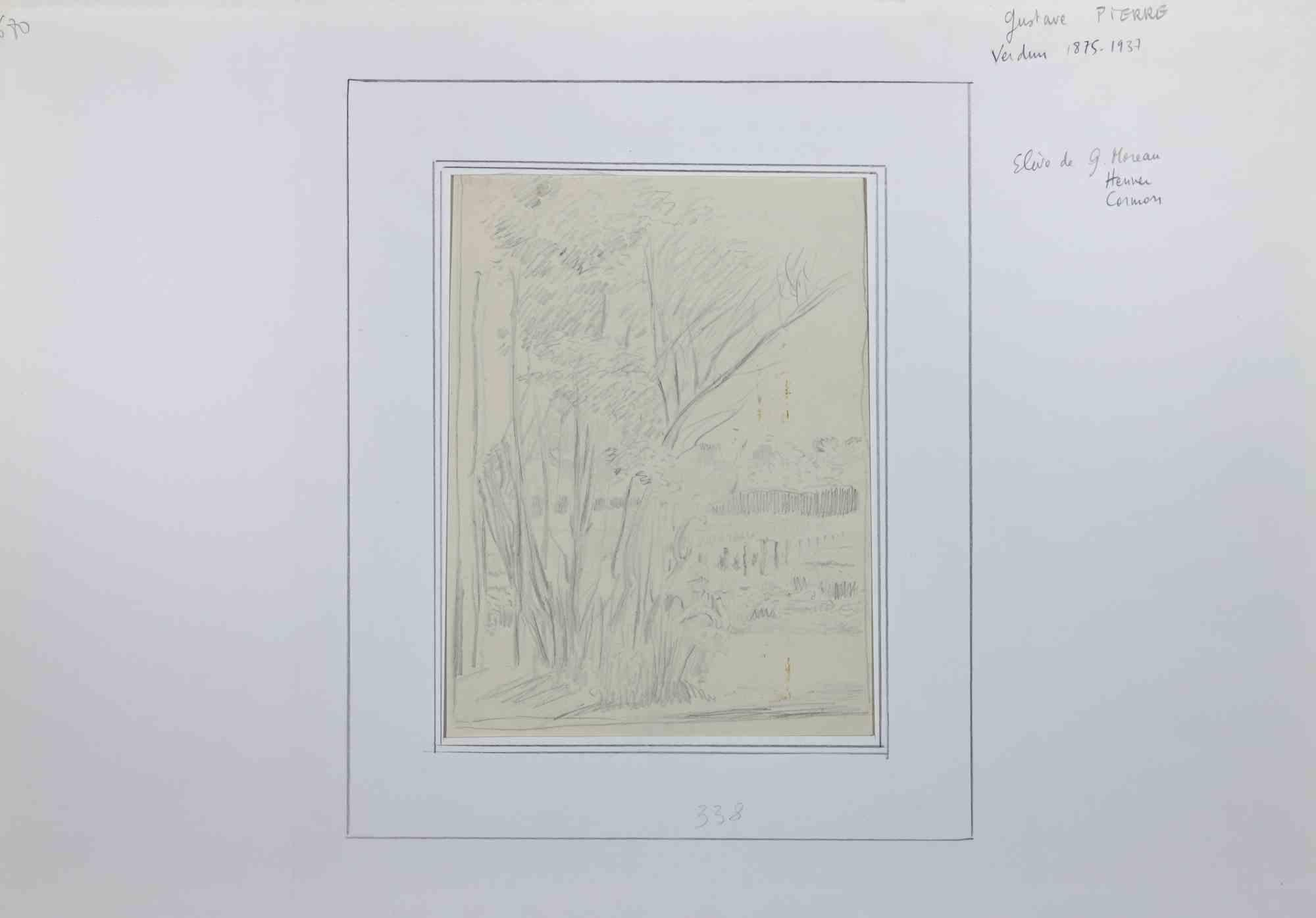 Garden - Original Drawing by Gustave Pierre - Early 20th Century For Sale 1