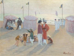 "Deauville, la plage" Oil painting by Gustave Poetzsch