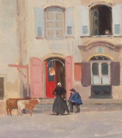 French Impressionist painting of village scene in Yssingeaux by Gustave Poetzsch