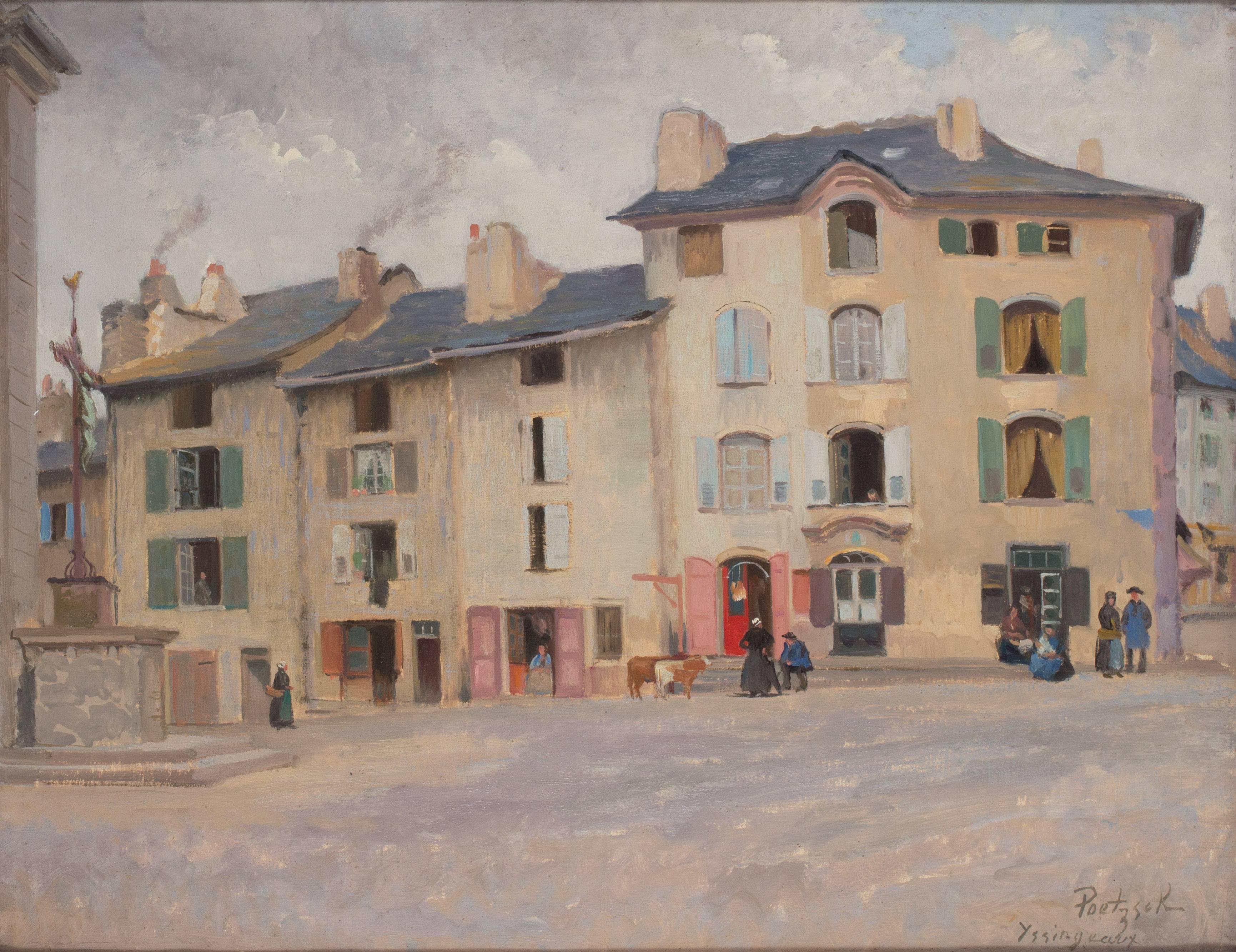 French Impressionist painting of village scene in Yssingeaux by Gustave Poetzsch 5