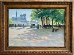 Le Pont Louis Philippe - Impressionist Oil, Figures in Landscape by G Poetzsch