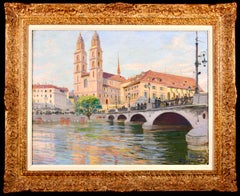 Zurich - 1908 - Post Impressionist Oil, Figures in Landscape by Gustave Poetzsch