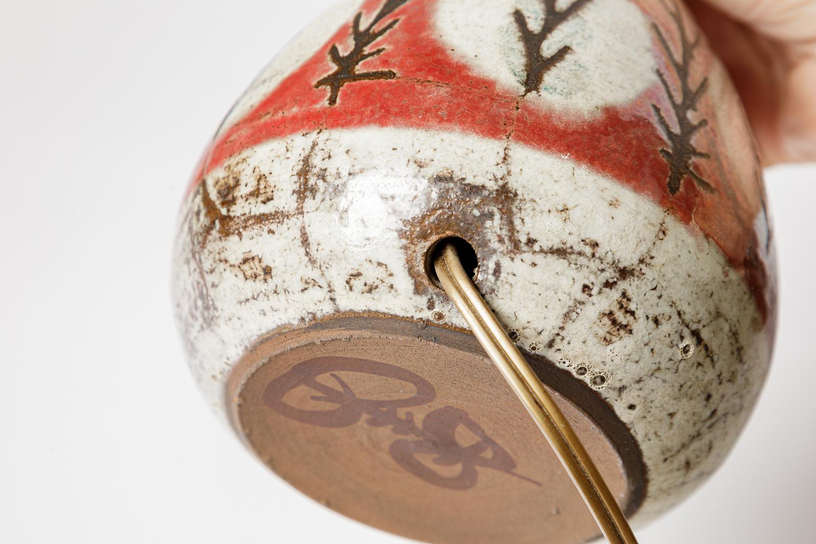 Gustave Reynaud Lemurier 20. Jahrhundert Design weiß und rot Keramik Tischlampe im Angebot 2