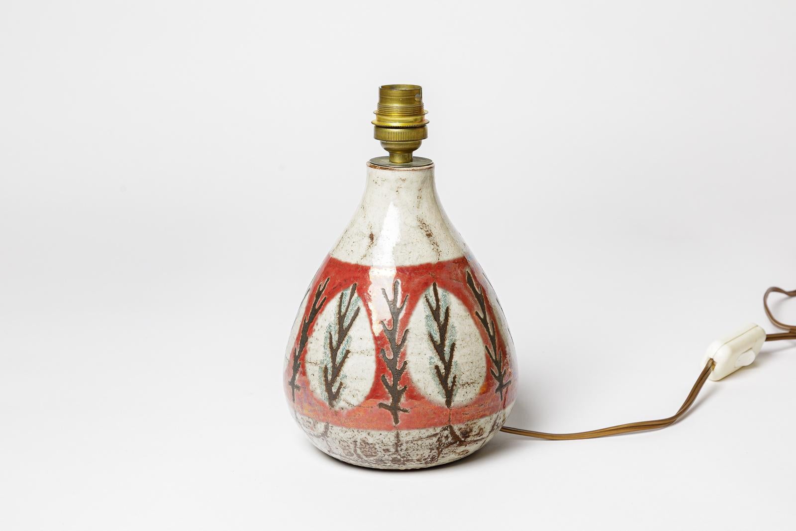 Gustave Reynaud Lemurier 20. Jahrhundert Design weiß und rot Keramik Tischlampe im Angebot 4
