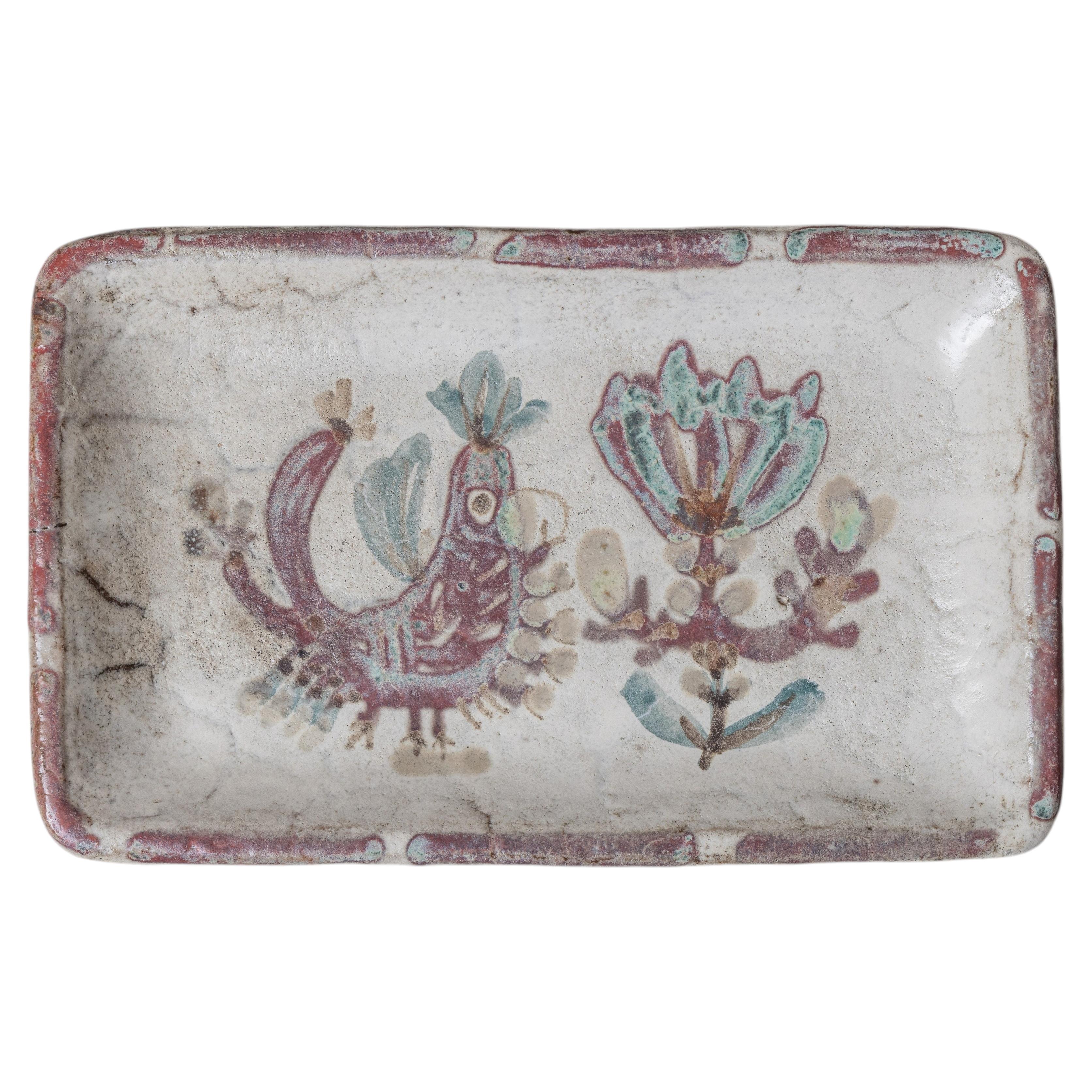 Gustave Reynaud, Vallauris Ceramic Dish with Bird Motif, Mid-20th Century