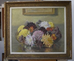 Gustave Riquet (1866-1938) A bunch of dahlias, signed oil on canvas