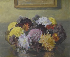 Gustave Riquet (1866-1938) A bunch of dahlias, signed oil on canvas
