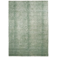 Tapis en jade noué à la main au design gustavien et à poils surélevés luxueux 