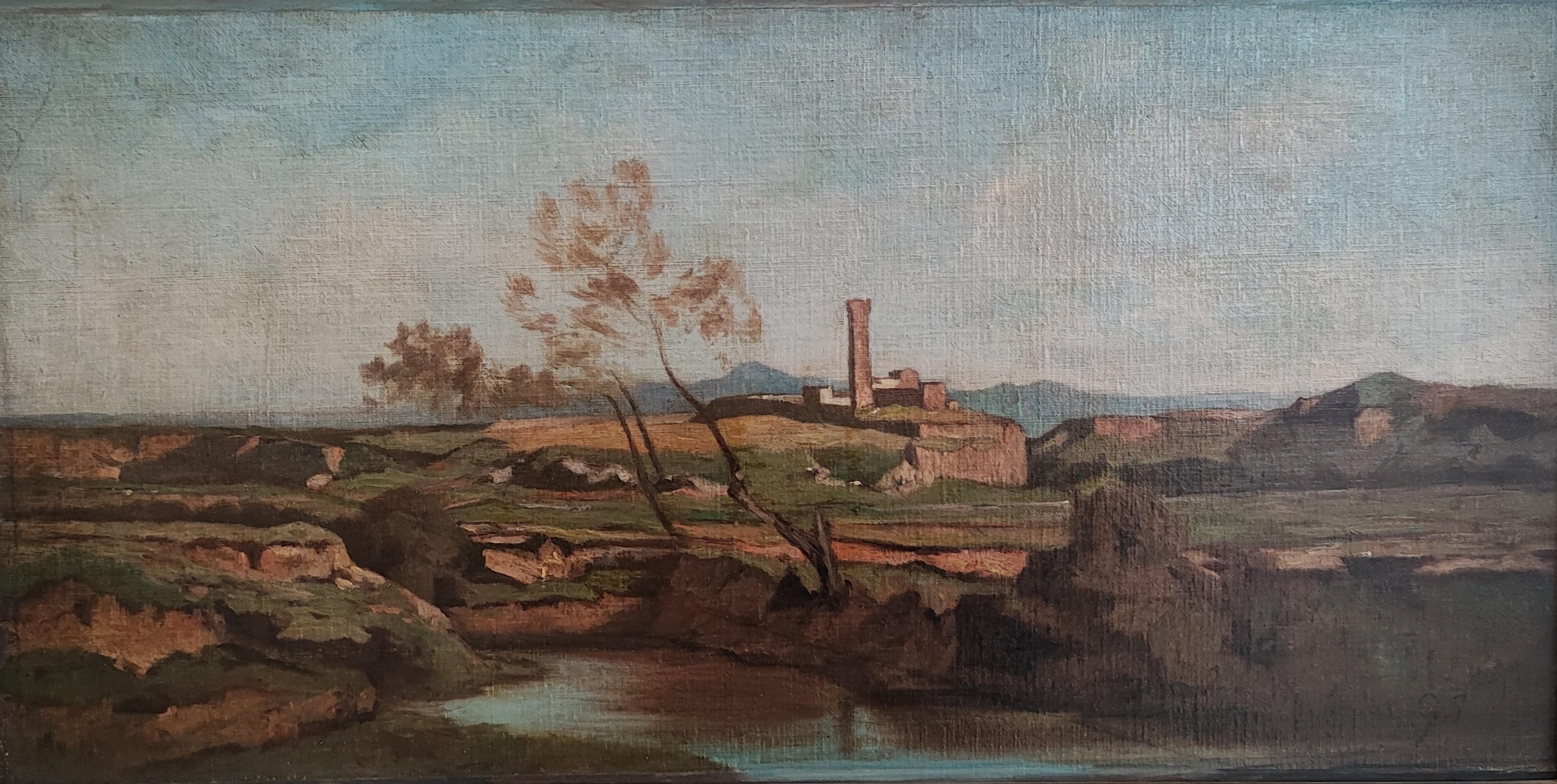 Landscape Painting Gustave Saltzmann - Campagne romaine