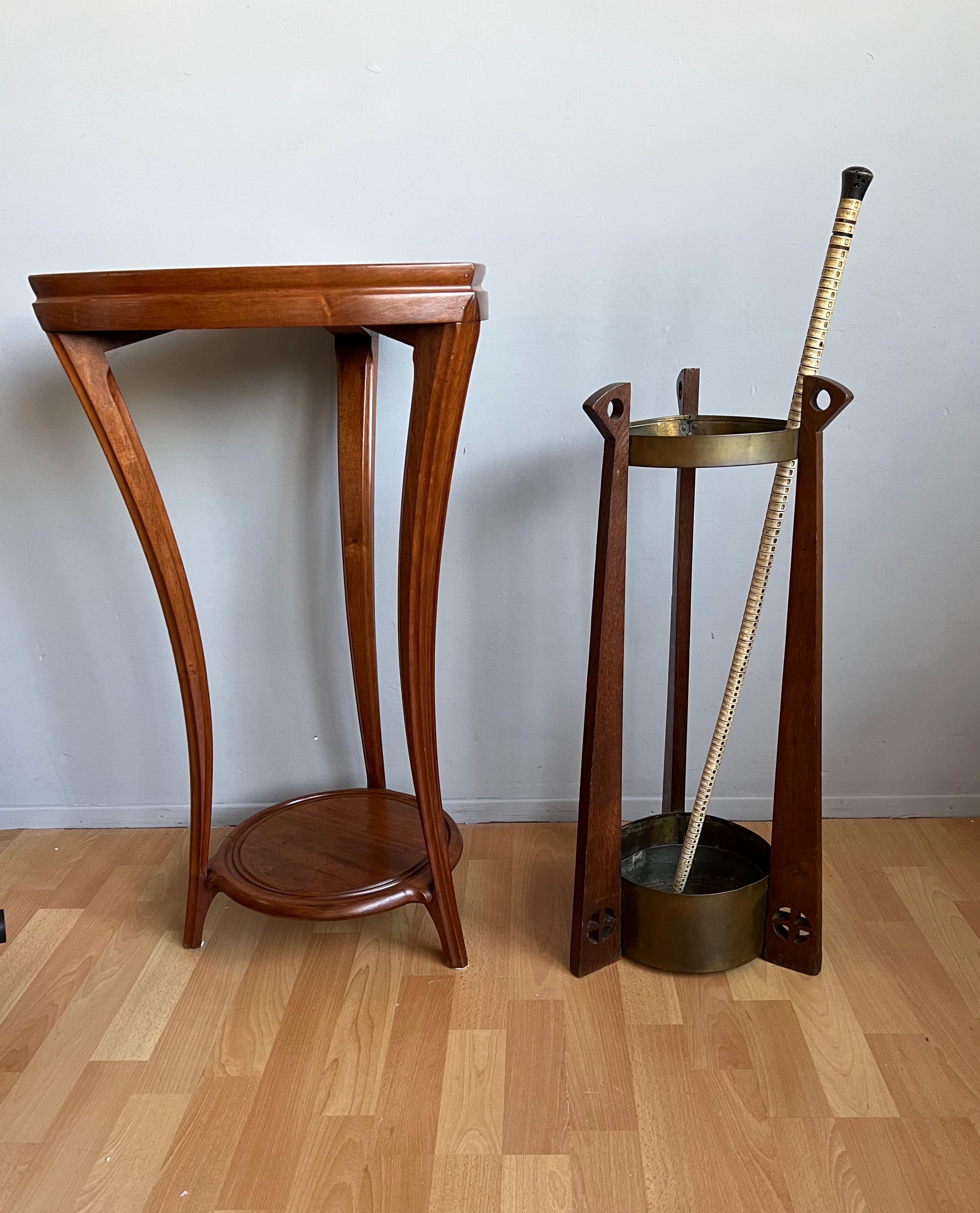 20th Century Gustave Serrurier-Bovy Brass and Oak Cane & Umbrella Stand with Zinc Liner For Sale